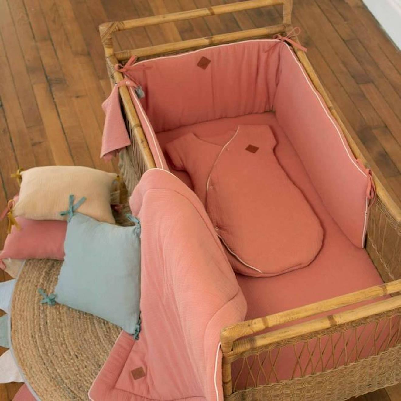 Drap housse uni en gaze de coton Terracotta 60x120 orange