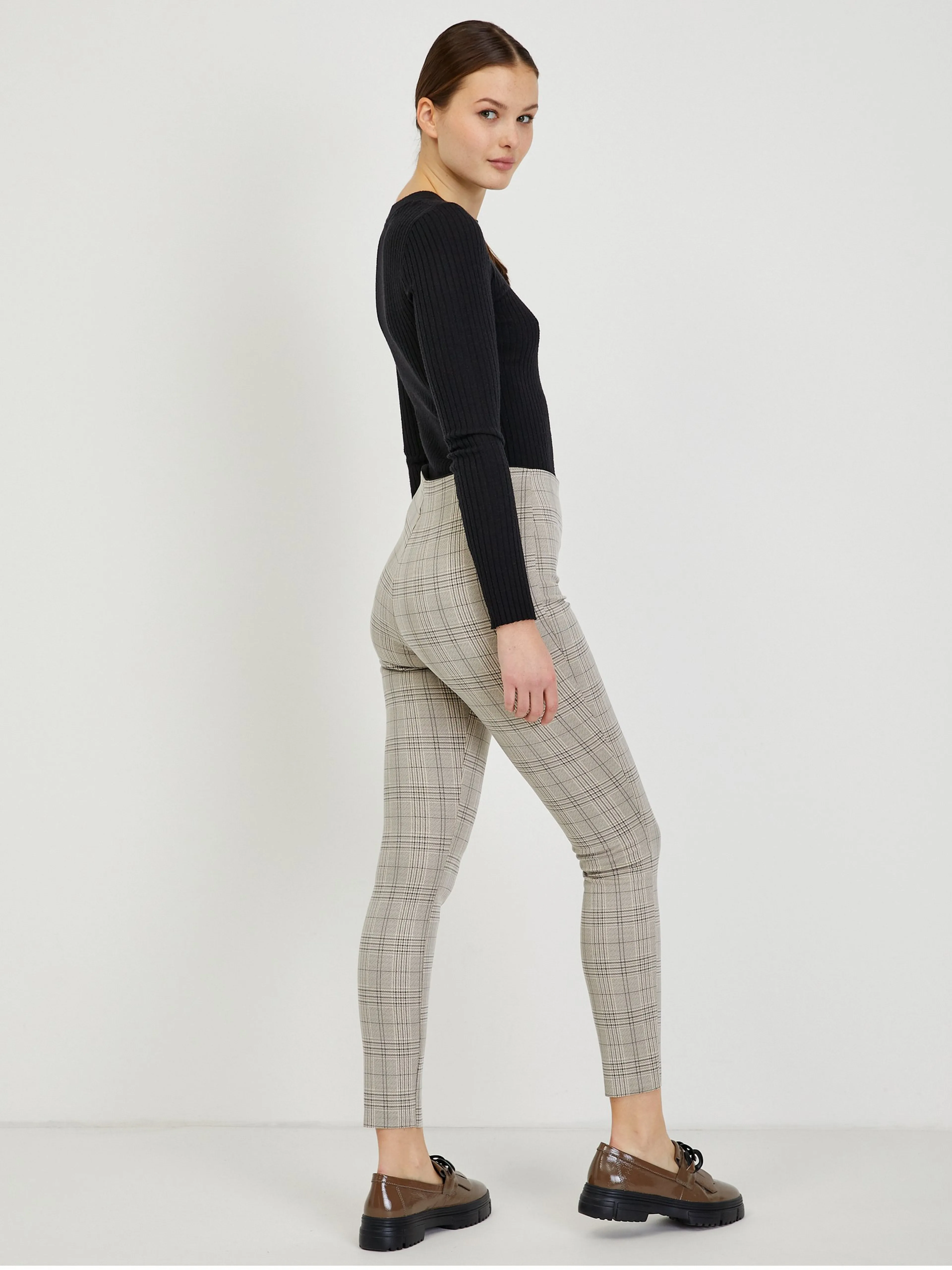 Beige Damenhose mit Karomuster ORSAY