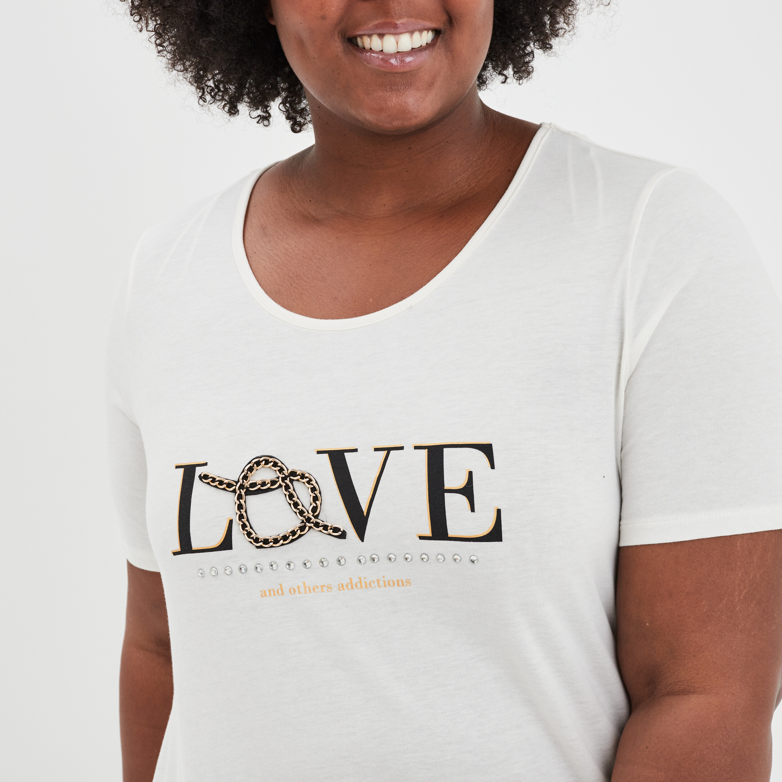 T-shirt droit avec détail chaîne blanc femme grande taille | La Halle
