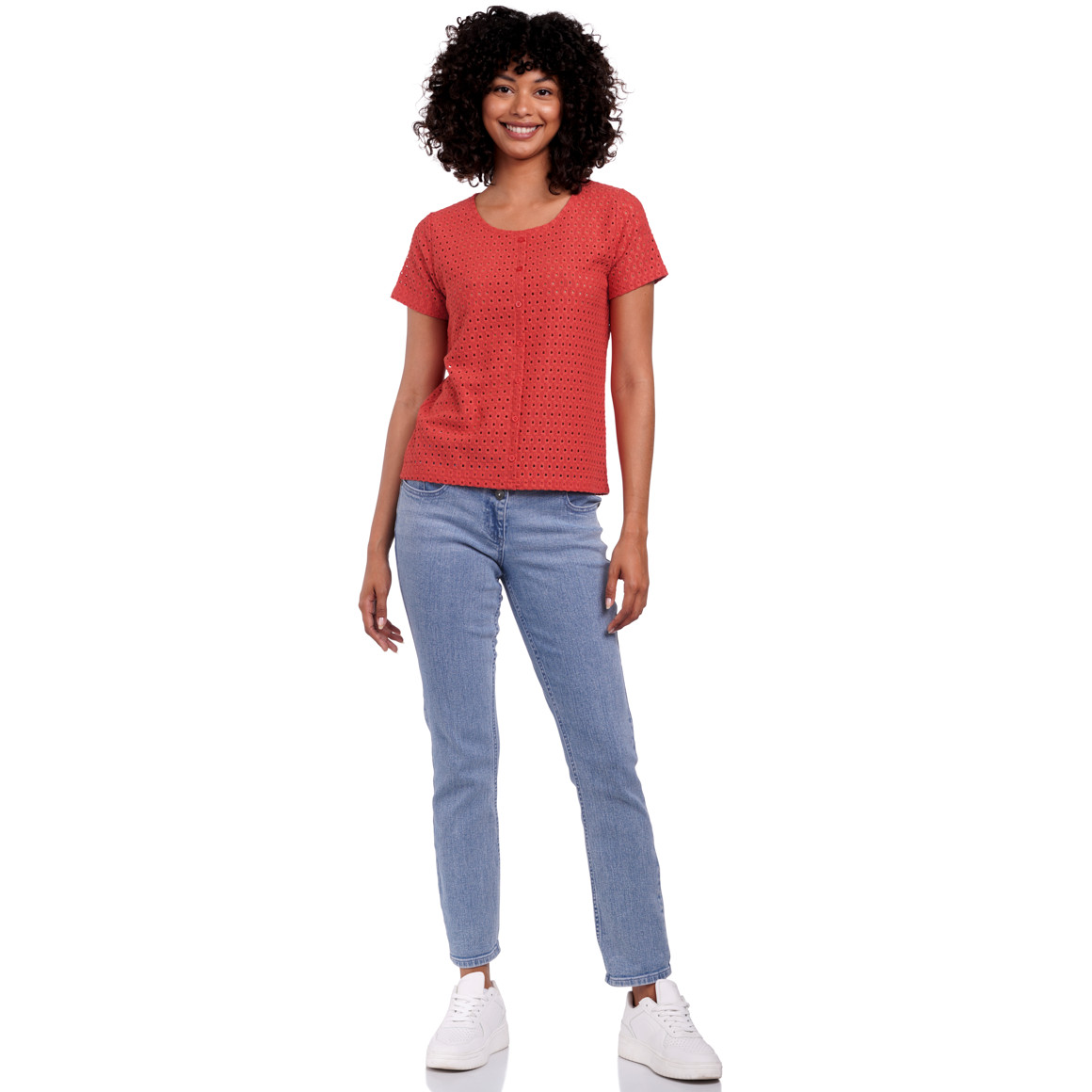 Damen T-Shirt mit Lochstickerei