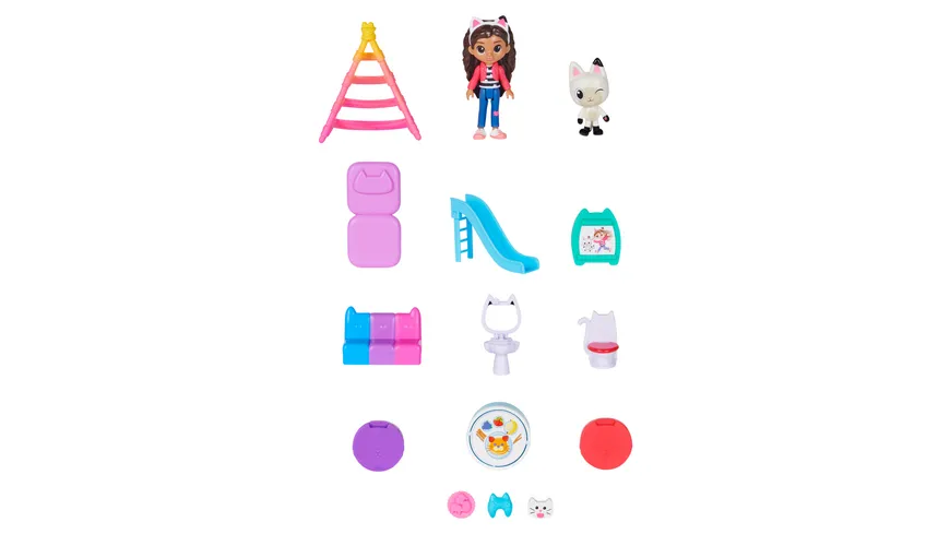 Spin Master Gabby‘s Dollhouse, Puppenhaus mit 2 Spielzeugfiguren und Zubehörteilen und Geräuschen bunt