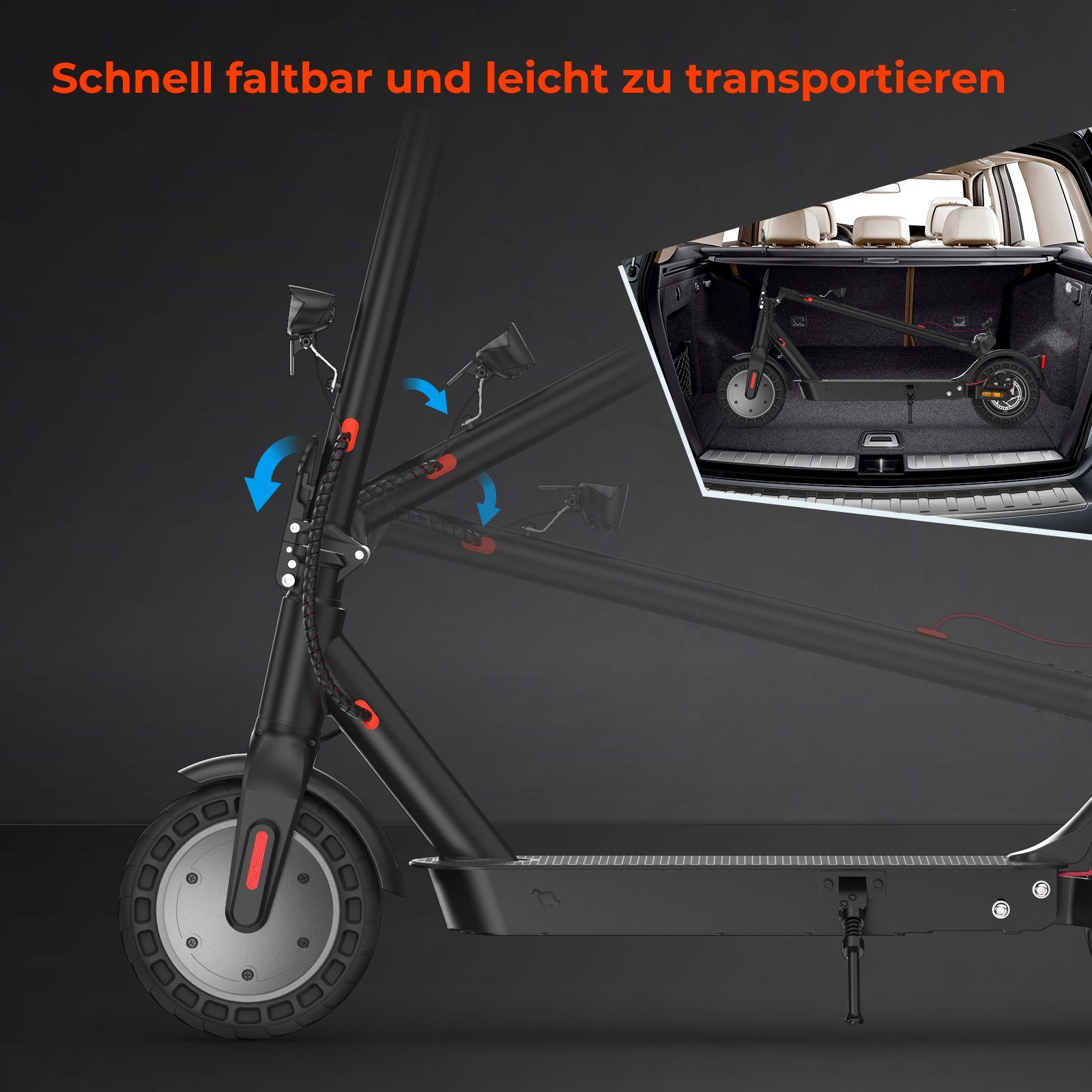 LETGOSPT E-Scooter Elektro Scooter mit Straßenzulassung ABE SCHWARZ E9T MAX, 500,00 W, klappbar, 40KM maximale Reichweite,Doppeltes Bremssystem und Rücklicht