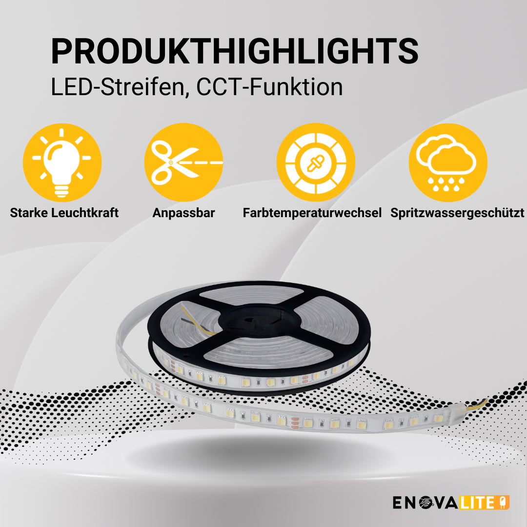 ENOVALITE LED-Streifen mit CCT-Funktion, 24 V, IP65