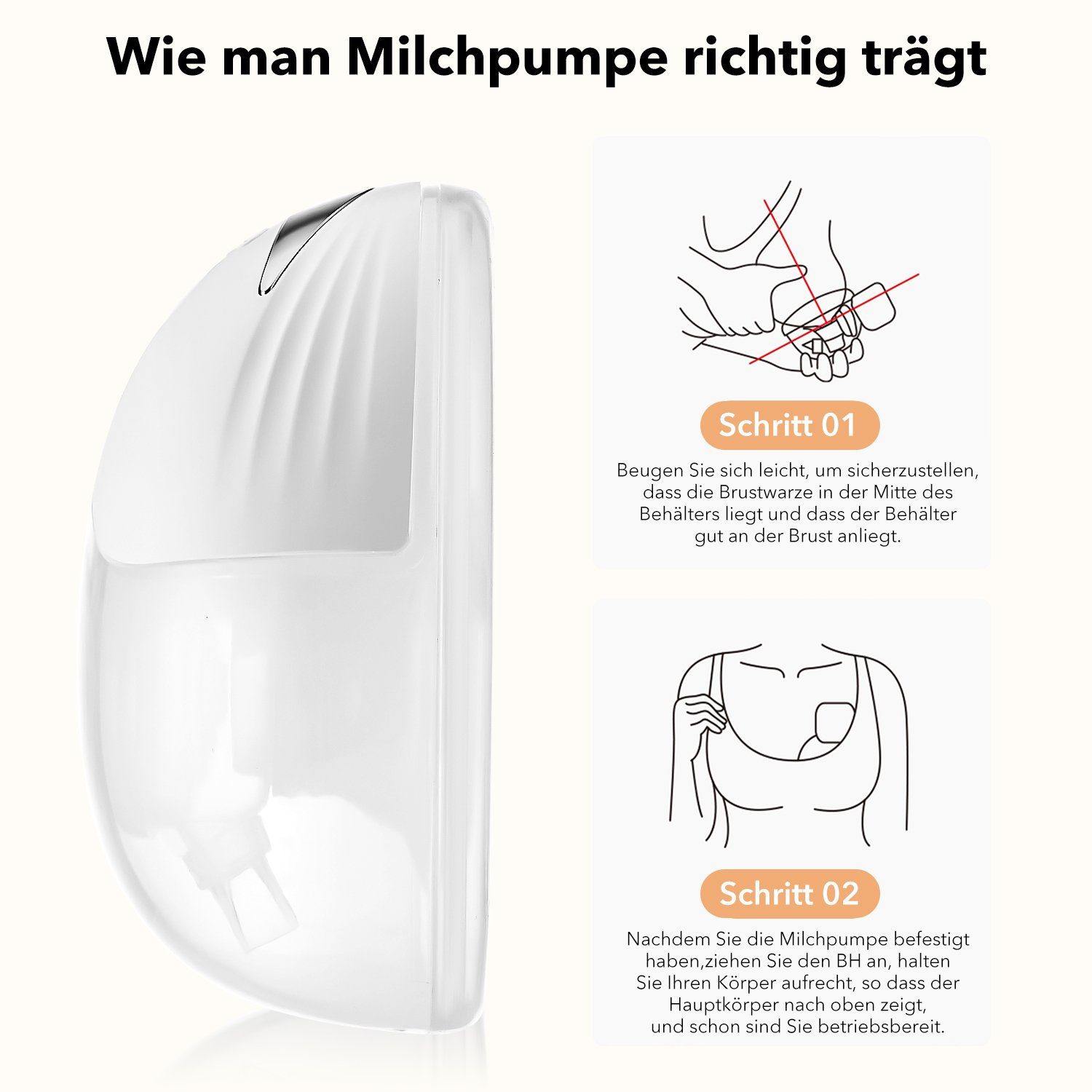 LETGOSPT Elektrische Milchpumpe Tragbar mit 4 Modi & 12 Stufen, Freihändige Milchpumpe mit LED-Anzeige, Set, BH Einstell Schnalle/Auslaufsicher/Geräuscharm/Schmerzfrei (1er-Pack)