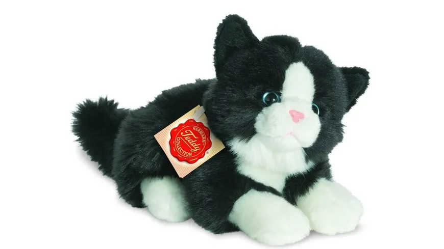 Teddy-Hermann - Katze liegend schwarz/weiß, 20 cm
