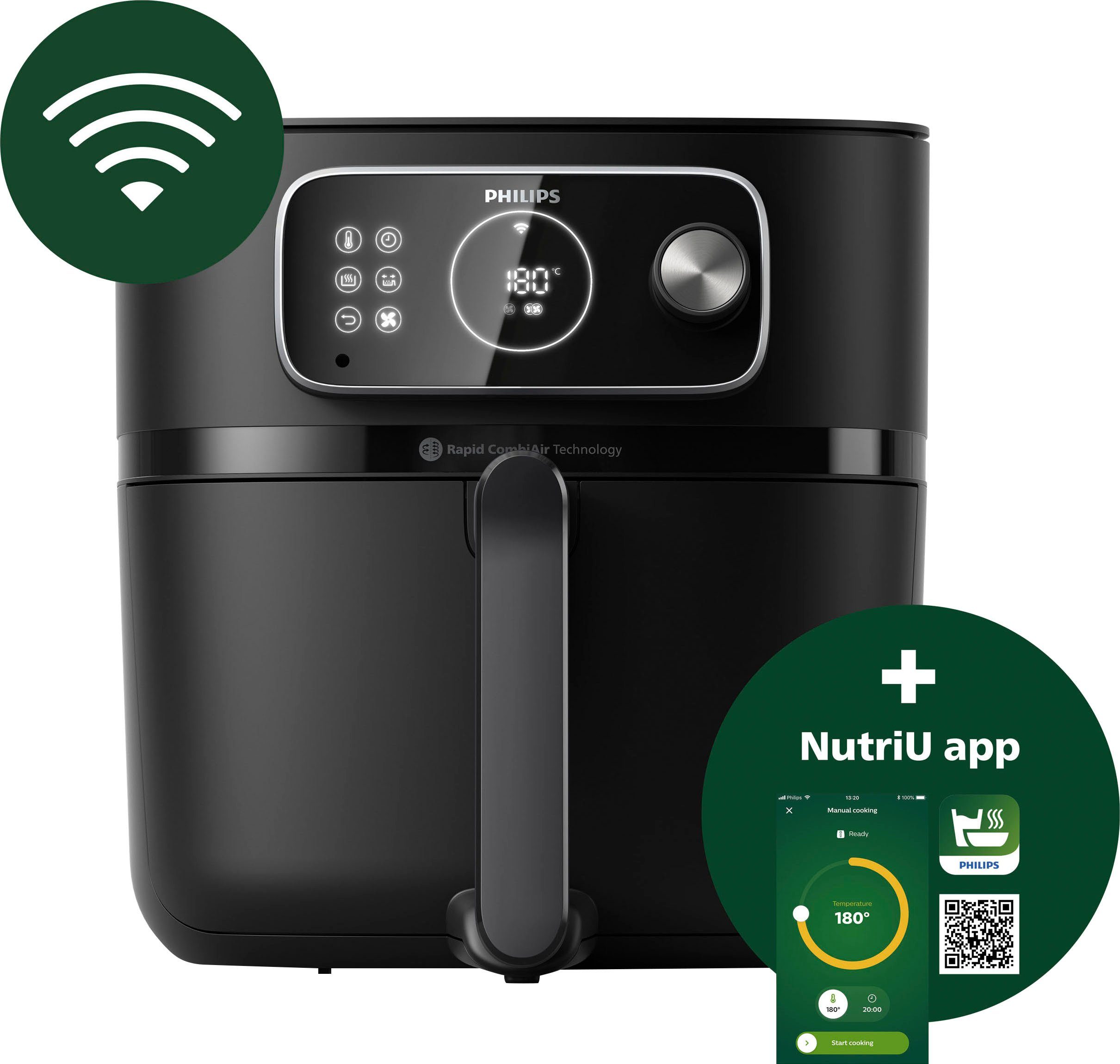 Philips Heißluftfritteuse Airfryer XXL HD9875/90, 2000 W, mit WiFi Konnektivität, 30 AutoCook Programmen und Warmhaltefunktion