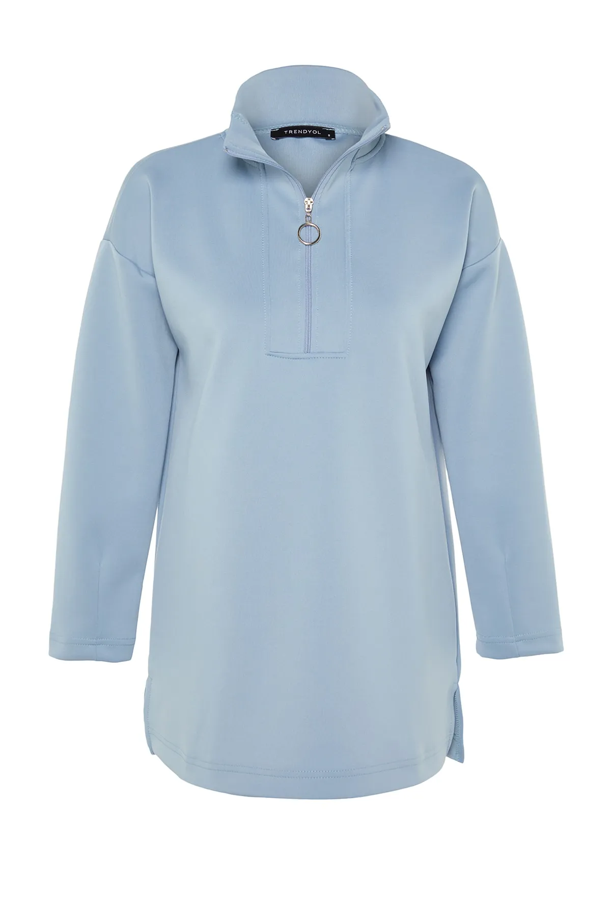 Trendyol Modest  Blaues, schlicht gestricktes Taucher-/Scuba-Sweatshirt mit Reißverschluss und detailliertem Ausschnitt TCTAW23TW00198