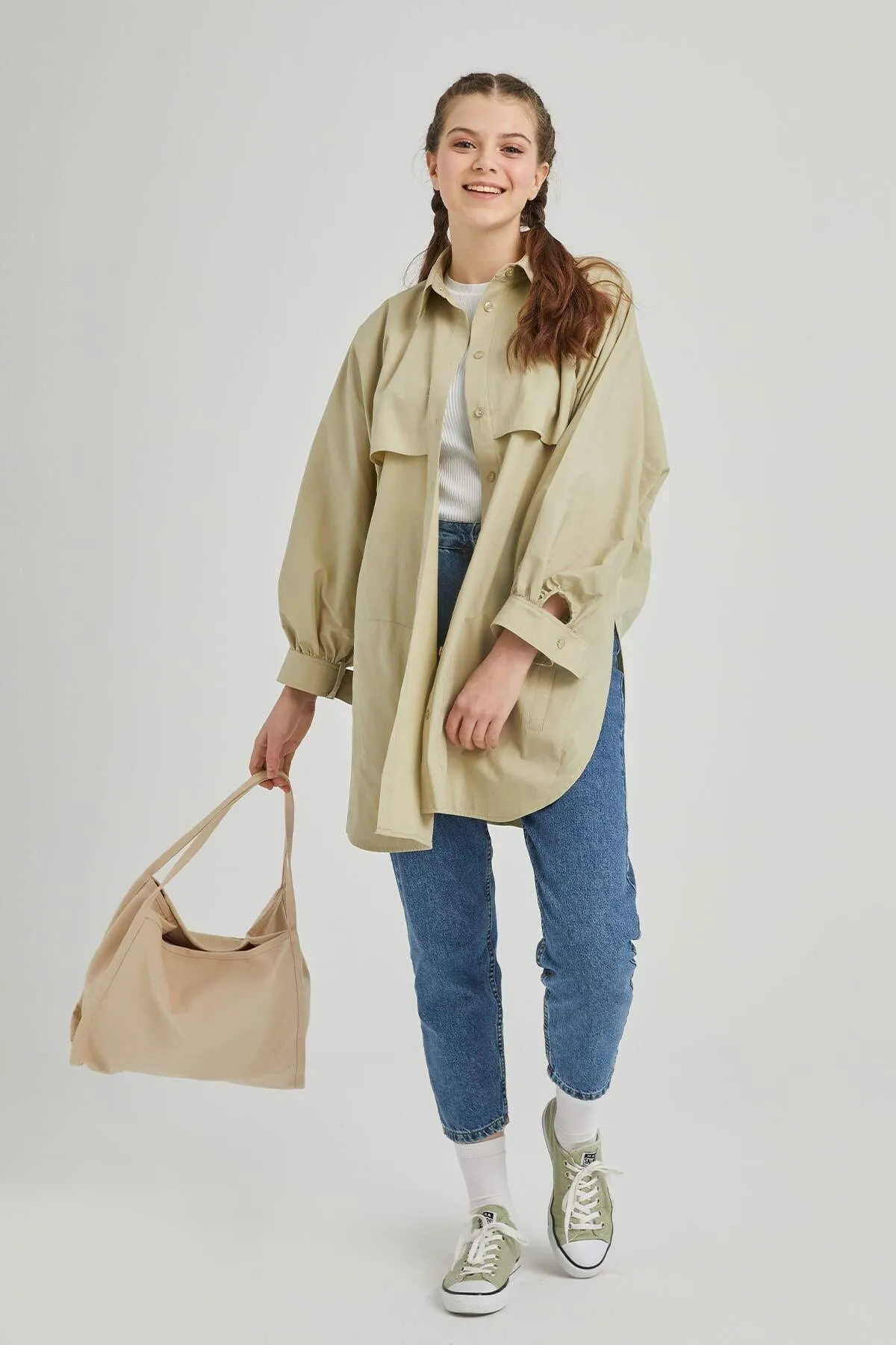 Manuka  Beigefarbene Canvas-Tasche für Damen