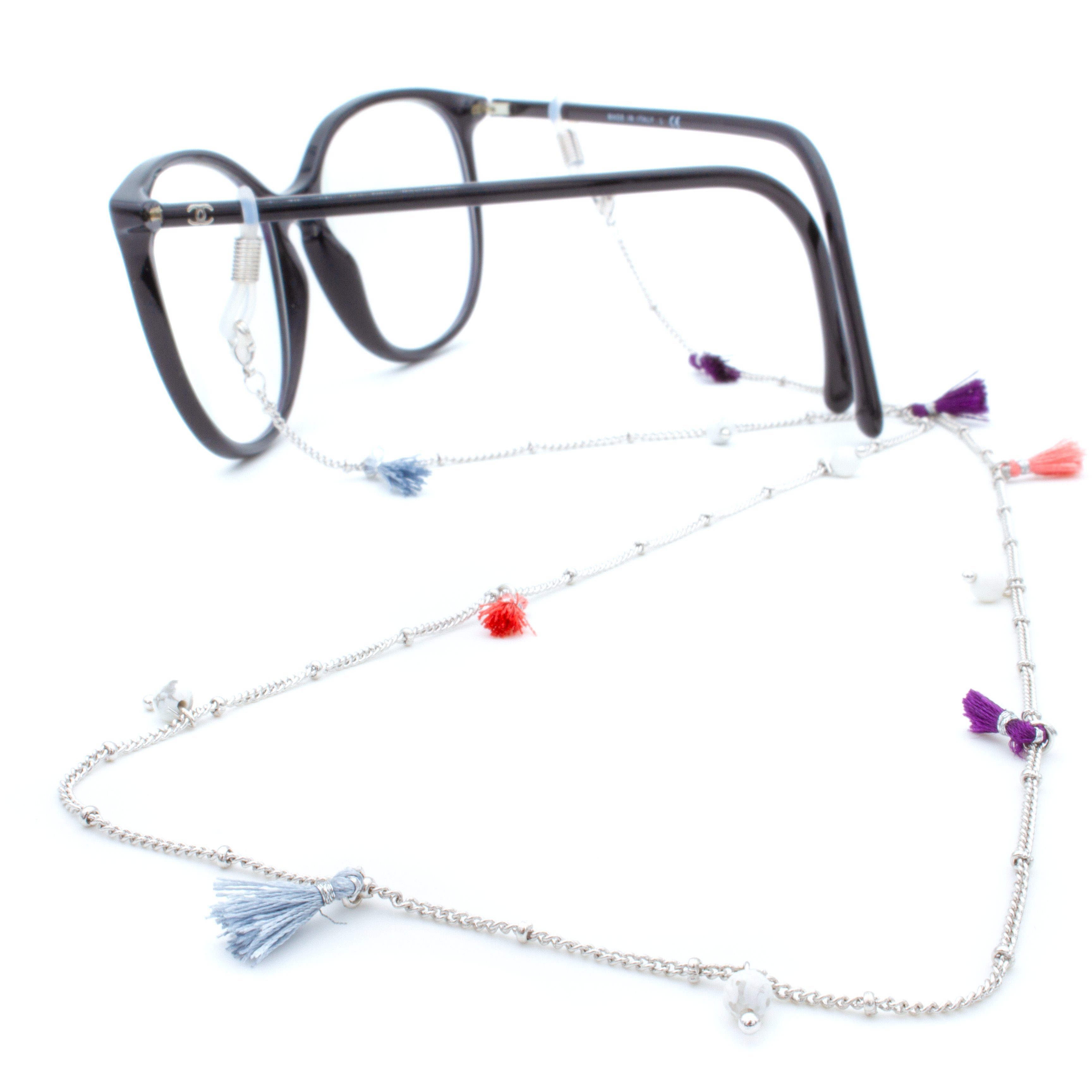 GERNEO Brillenkette GERNEO® - Fiji - Premium Brillenkette & Brillenband Perlen & Fähnchen, Versiegelung aus 18 Karat Gold oder 925er Silber - Pastelltöne