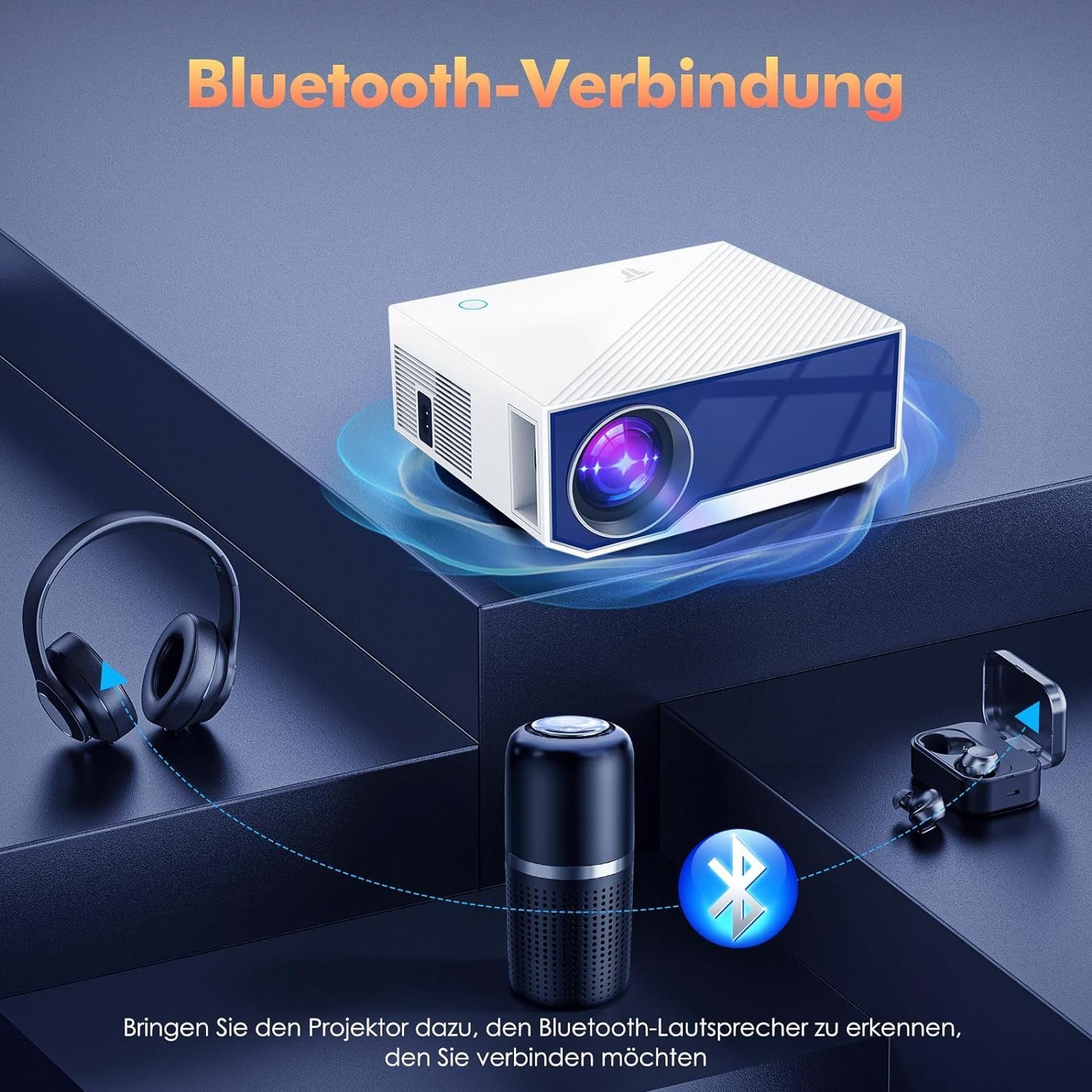 Wielio Mini Beamer WiFi Bluetooth Outdoor/Home Video Portabler Projektor (12000 lm, 1920x1080P px, 4K Wireless Home Display 300 Zoll, kompatibel mit iOS/Android/TV Stick)