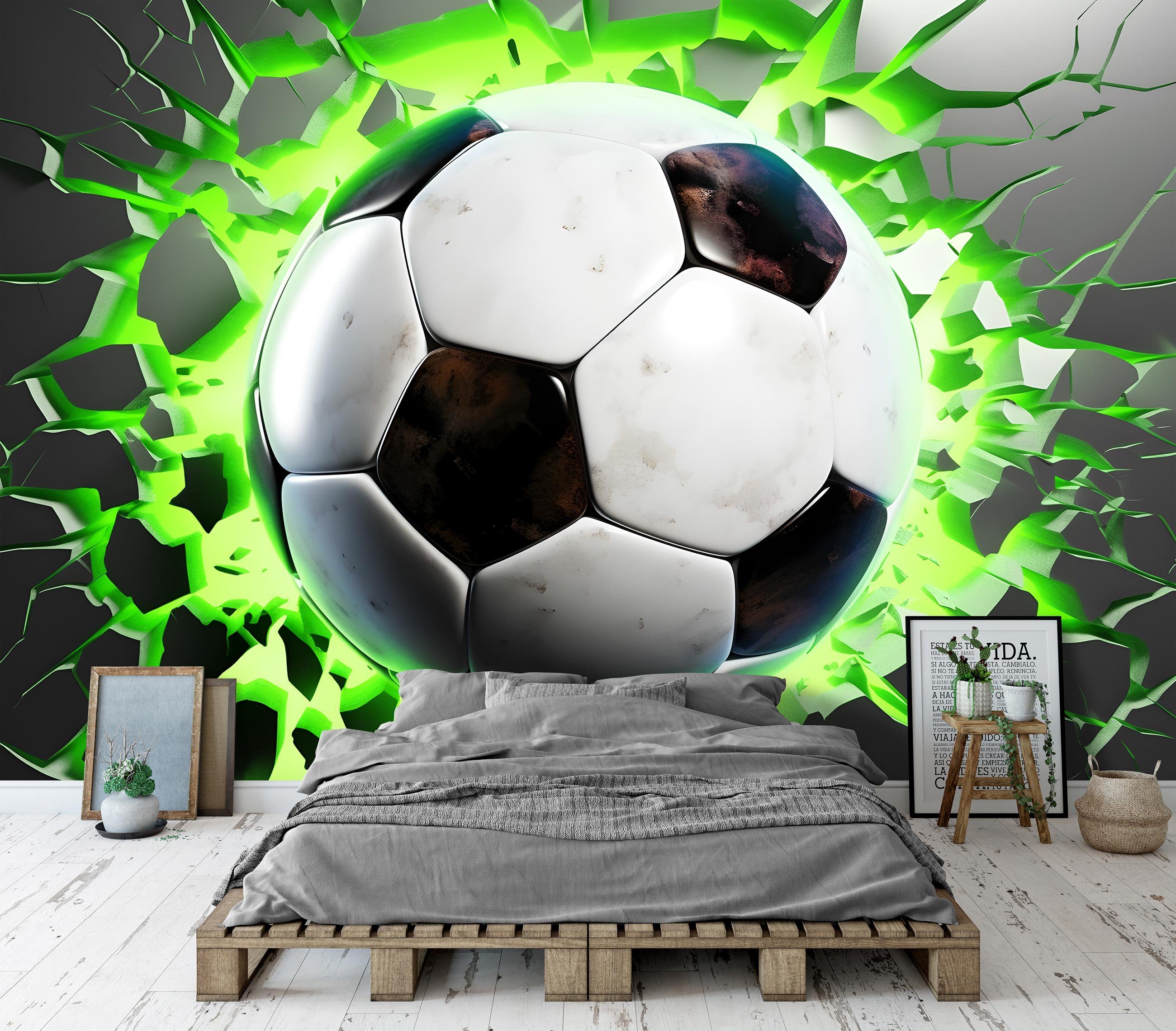 Wallarena Fototapete Kinderzimmer Jungen Fußball 3D Effekt Vlies Tapete Vliestapete, Glatt Vlies Struktur Vinyl, Kinder, Jugend, Tapete inklusive Kleister Vliestapete Motivtapete