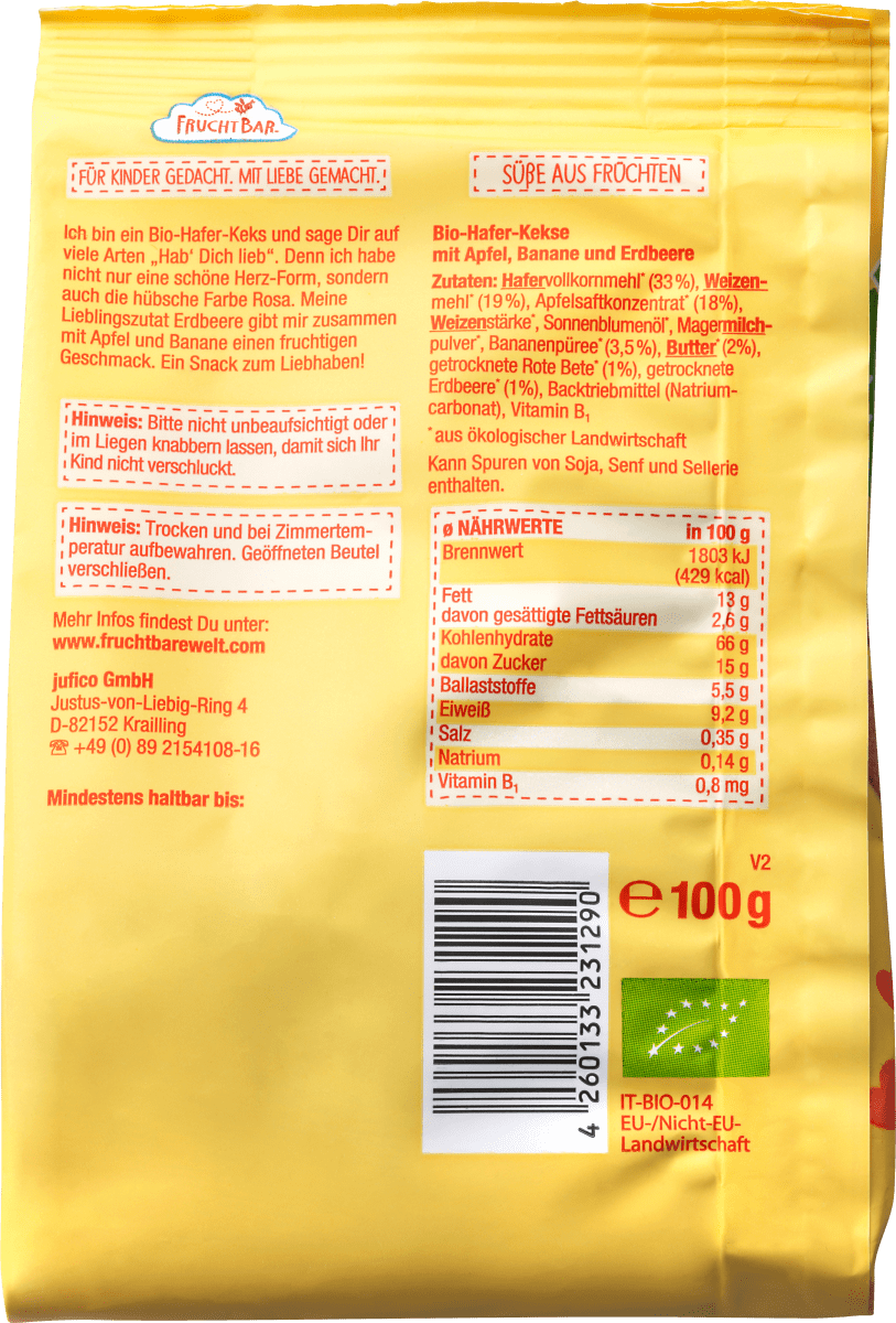 Babykekse Hafer-Kekse, mit Erdbeere, Banane und Apfel ab 8 Monaten, 100 g