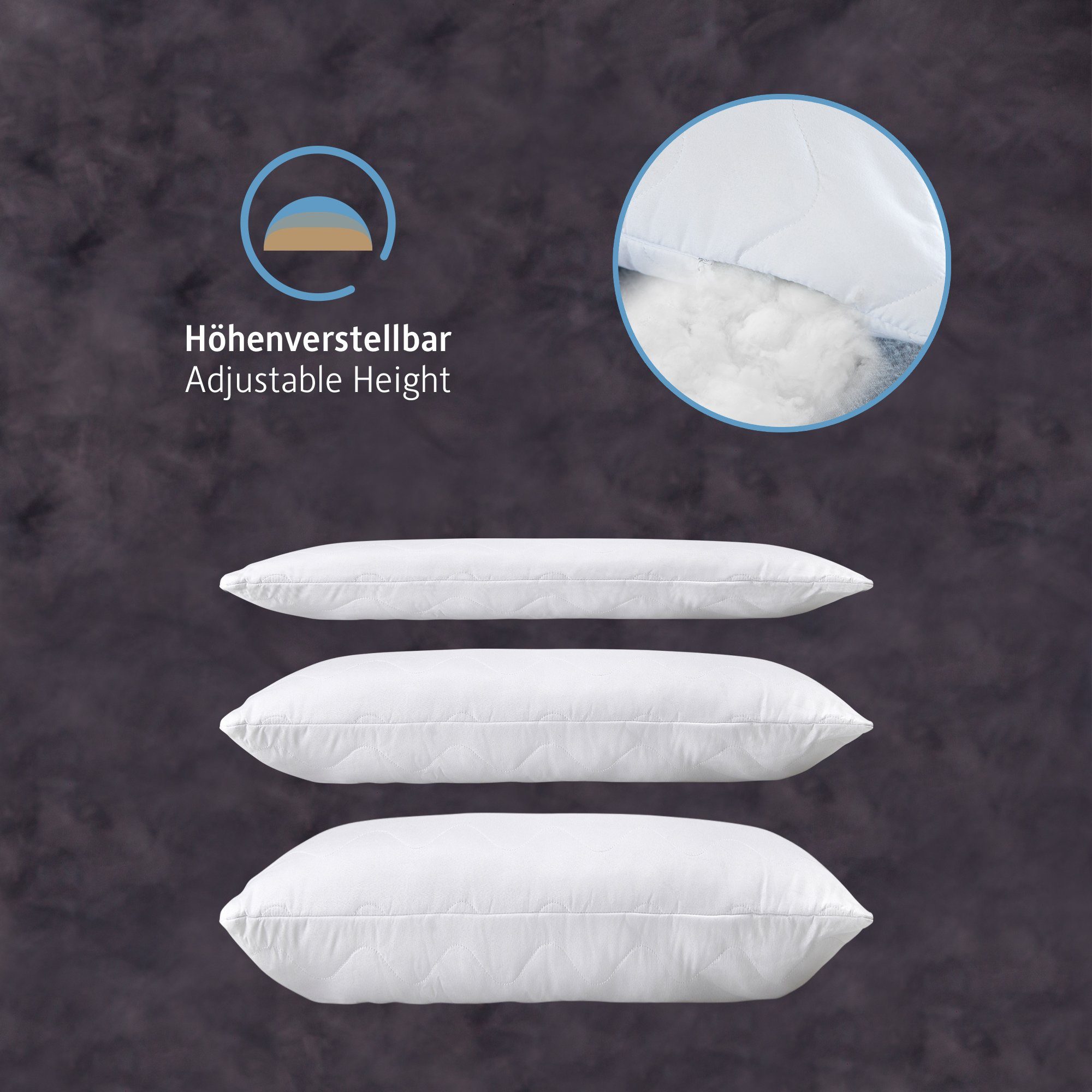 Microfaserkissen Kopfkissen, Komfortec, Füllung: Mikrofaserkügelchen, Bezug: 100% Mikrofaser, Rückenschläfer, Seitenschläfer, Bauchschläfer, Set, 2-tlg., 40x40 Mikrofaser-Steppkissen mit 1000g Füllung