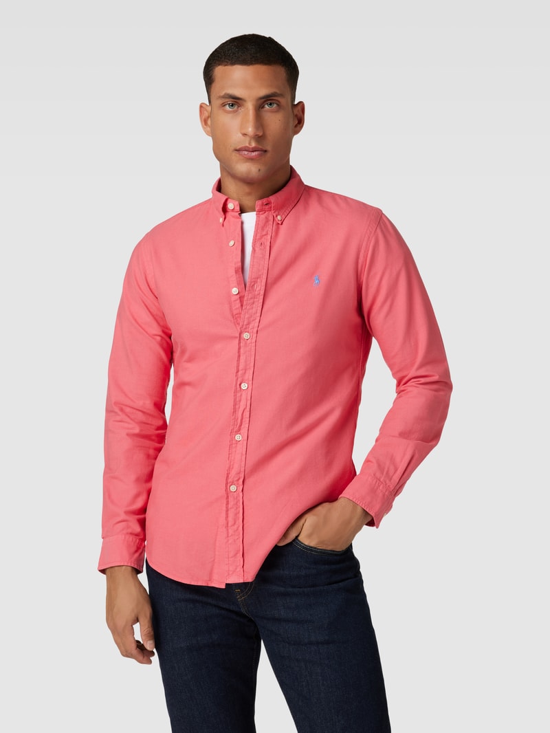 Slim Fit Freizeithemd mit Button-Down-Kragen in hellrot