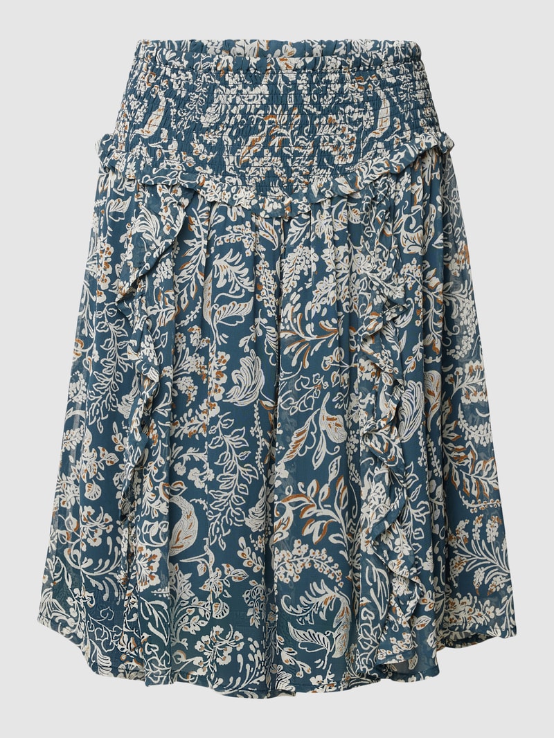 Knielanger Rock aus Viskose mit Allover-Muster Modell 'Monet' in marineblau