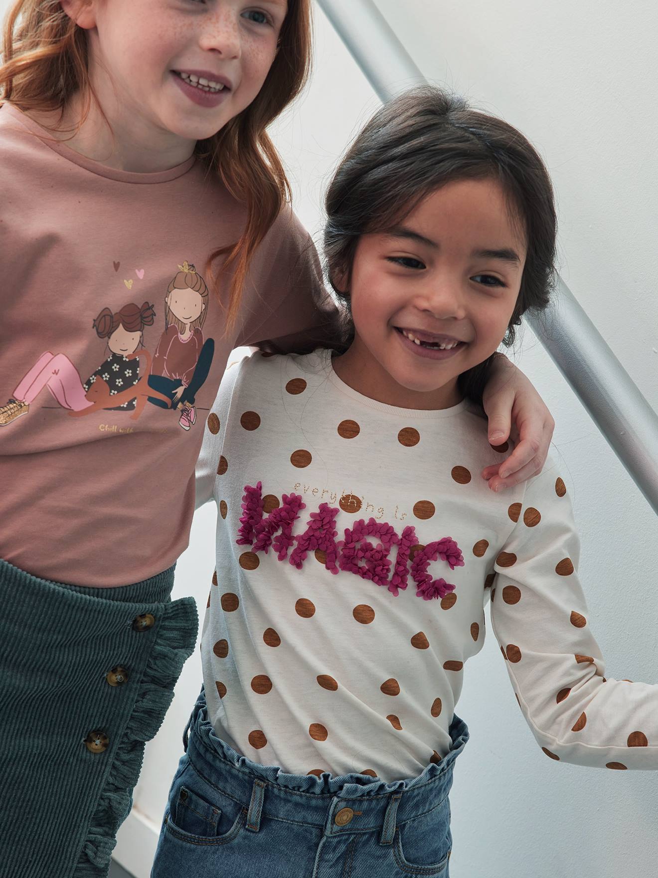 Vertbaudet Mädchen Shirt mit Reliefschrift - braun