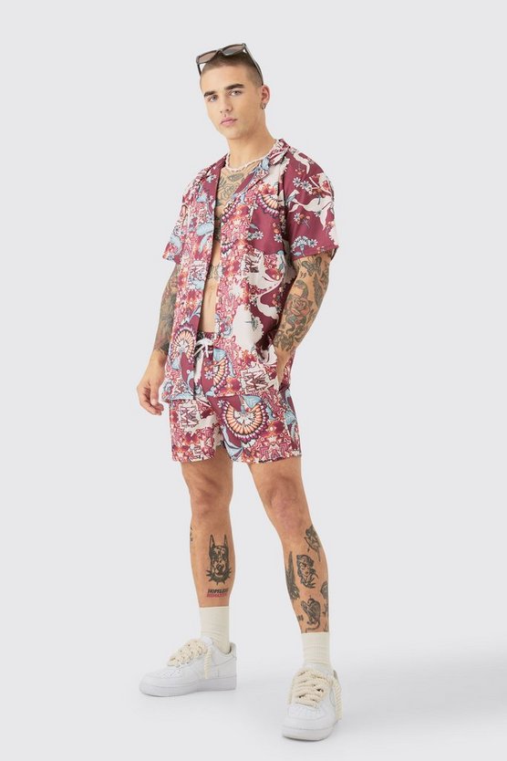 Florales Oversize Ripstop-Hemd & Badehose