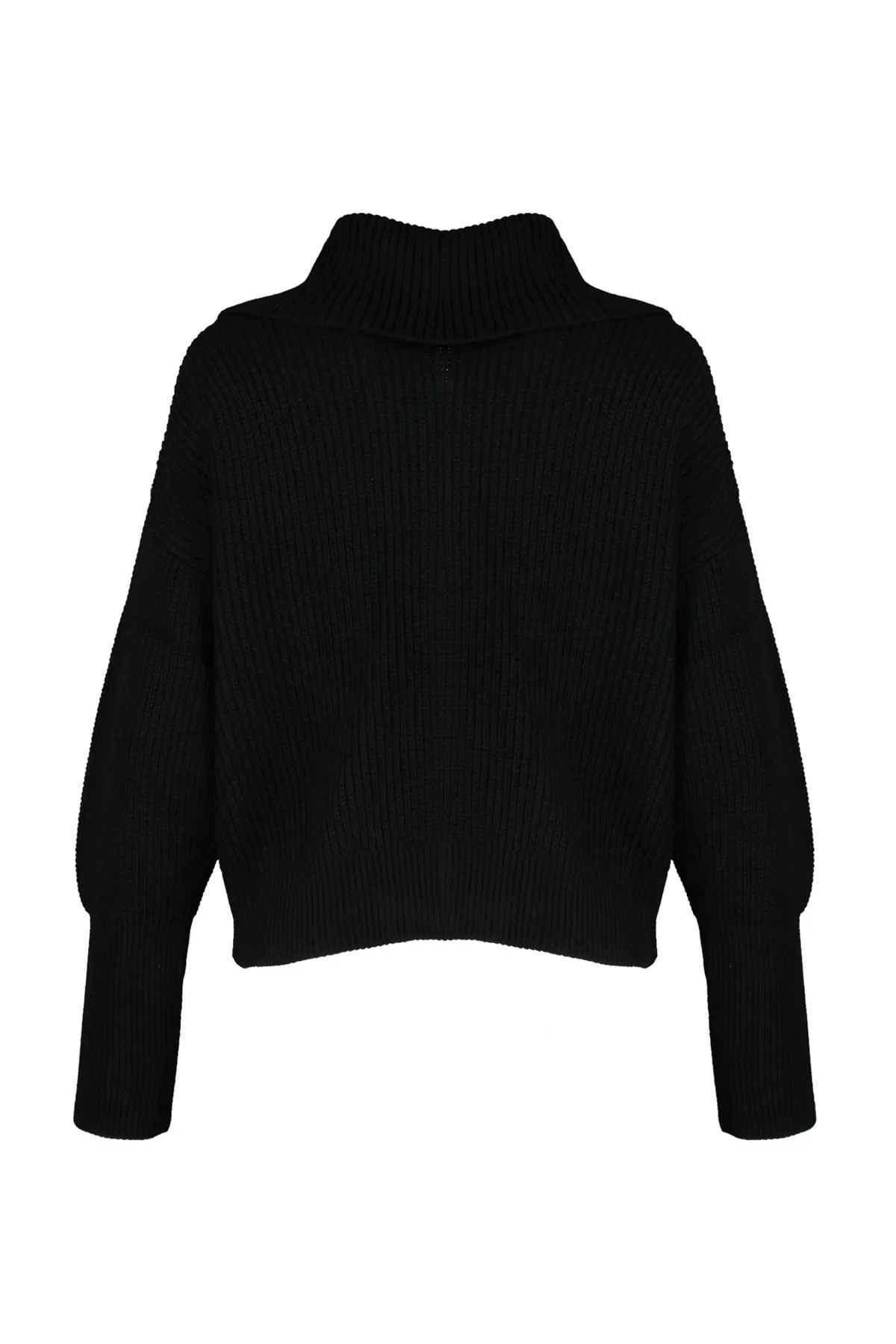 Trendyol Collection  Schwarzer Strick-Cardigan mit Degaje-Kragen und Reißverschluss TWOAW24HI00072