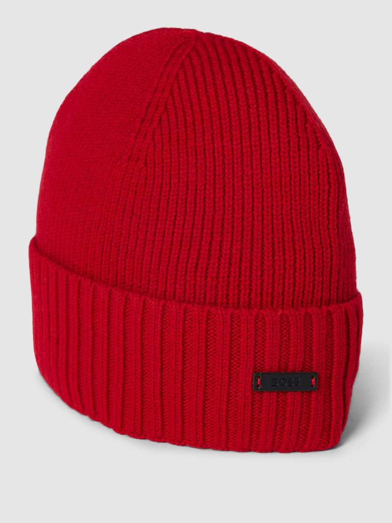 Beanie mit Label-Applikation Modell 'Fati' in rot