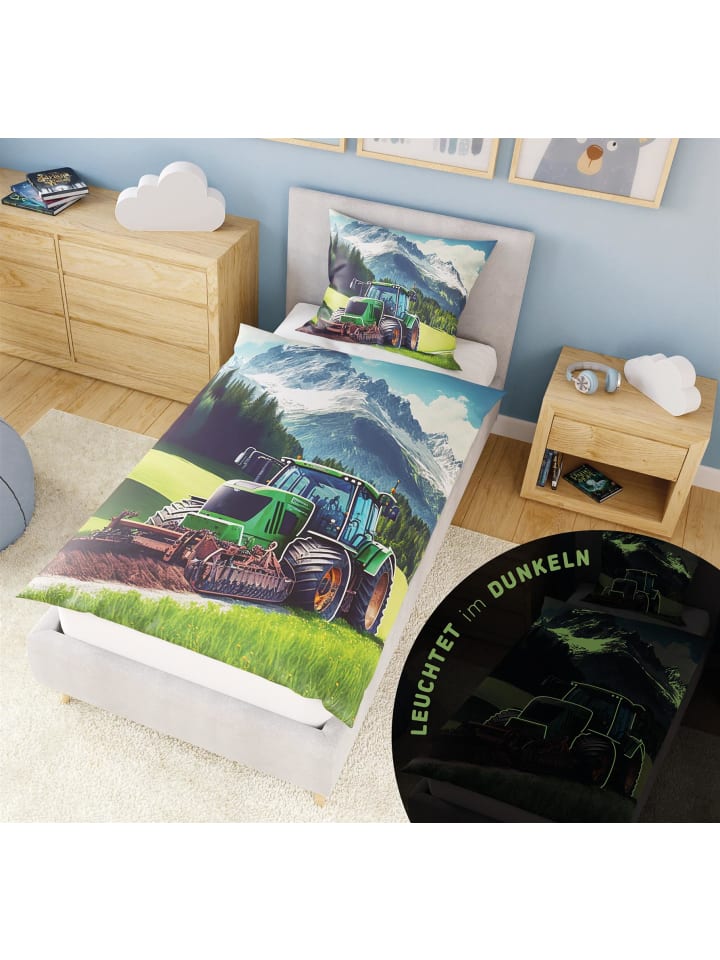 Carpe Sonno Kinderbettwäsche Jungen Traktor   10 Spielen in Grün günstig kaufen 135 x 200   80 x 80 cm