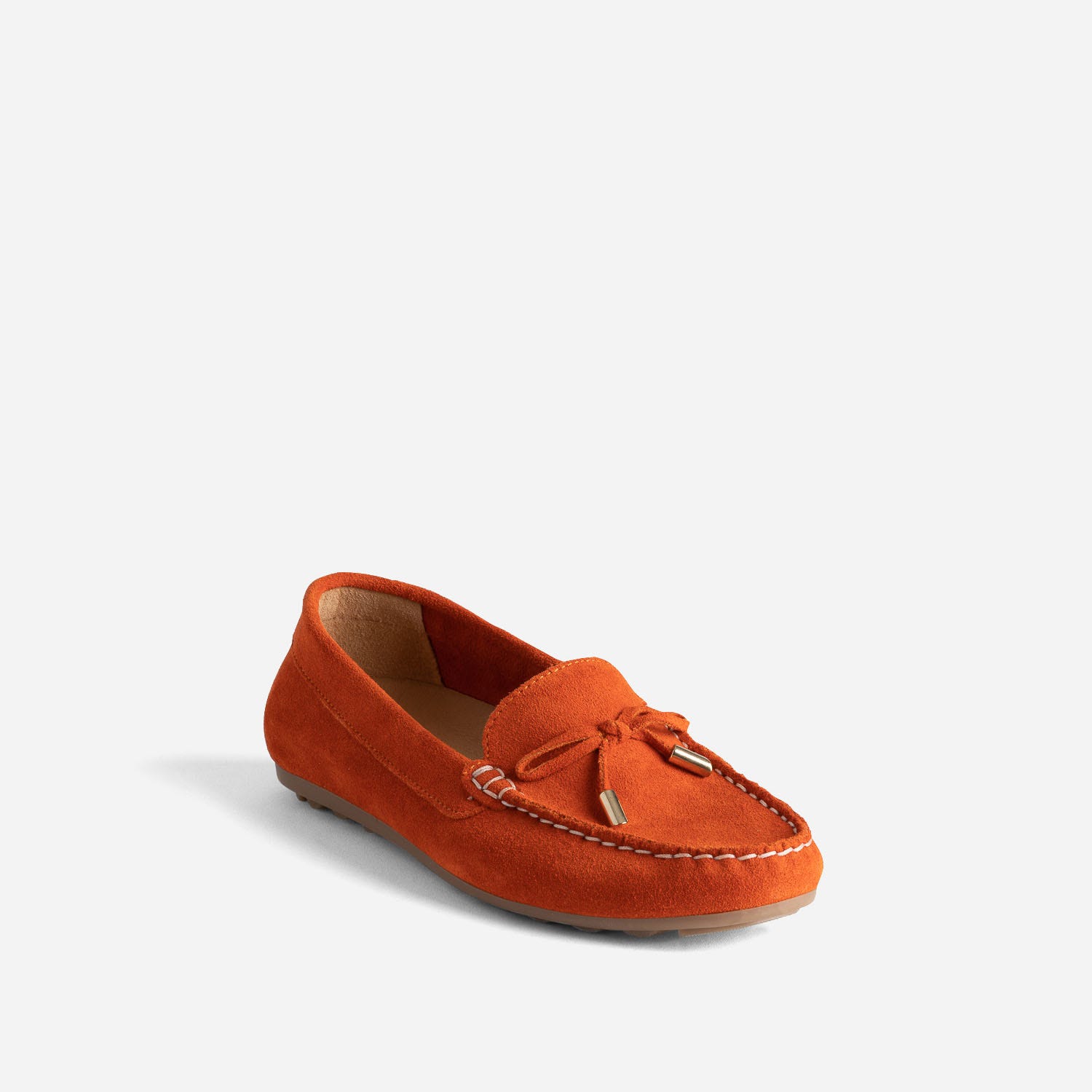 Mocassin rouge orangé en cuir velours
