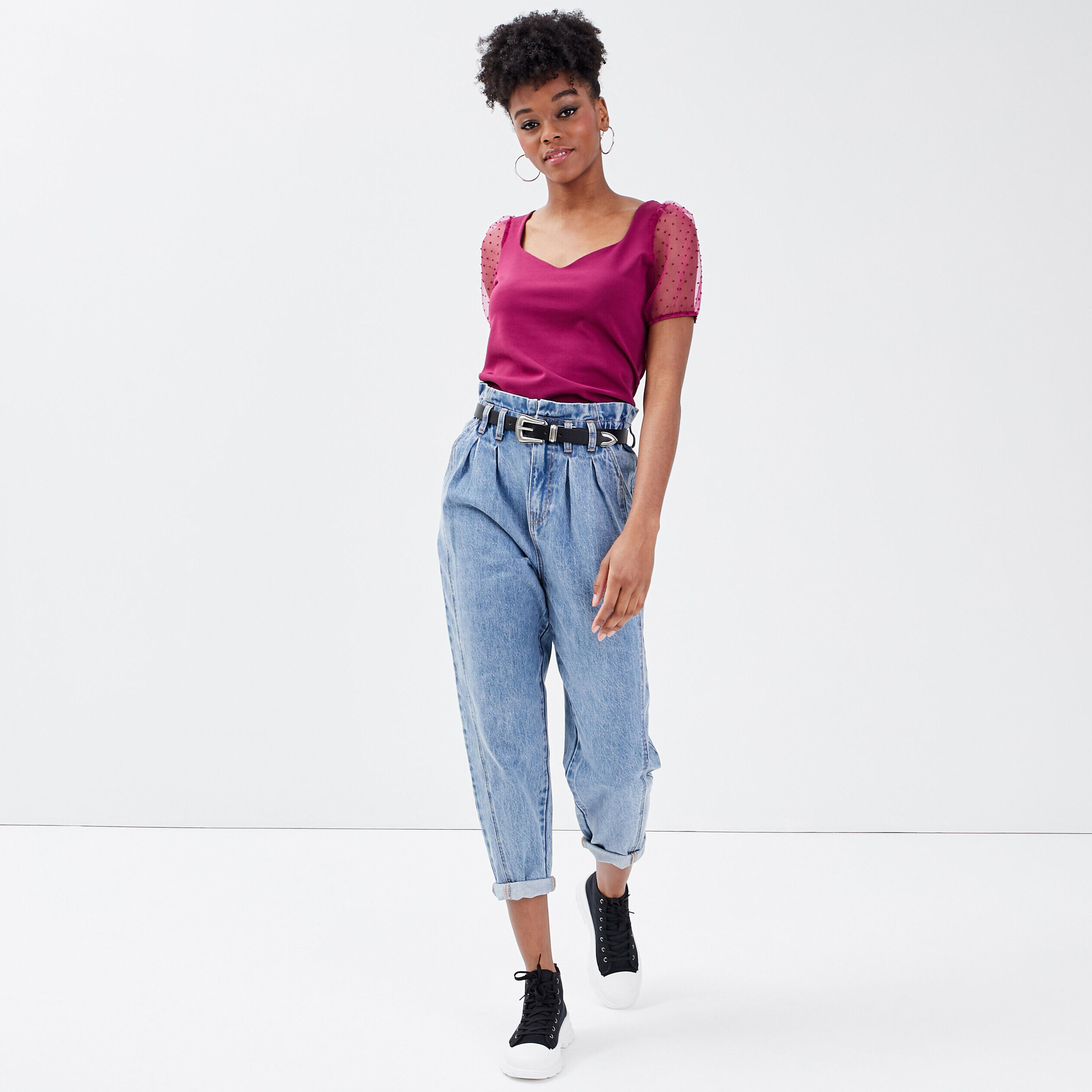 T-shirt manches courtes violet foncé femme | Cache Cache