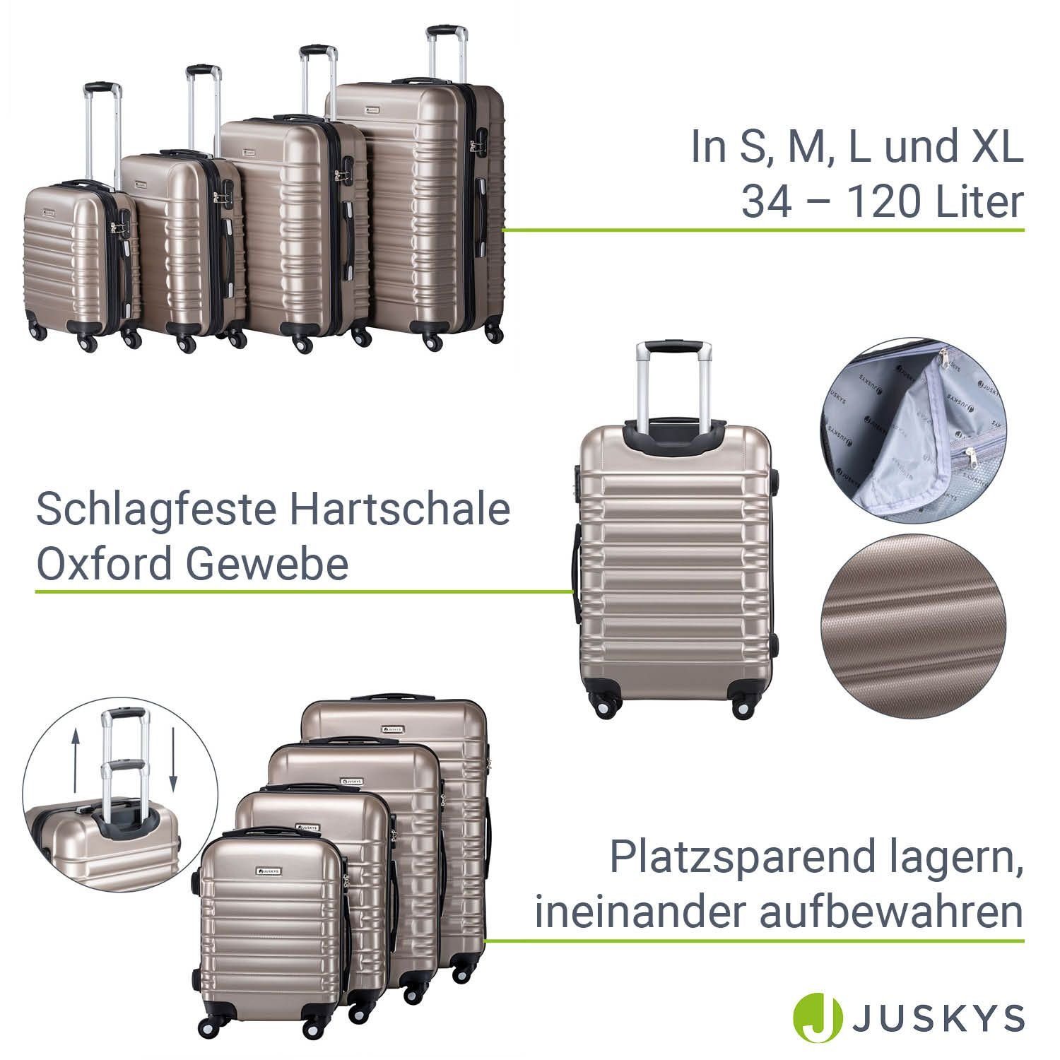 Juskys Trolleyset Rom, 4 Rollen, 4 Koffer, 360° Rollen, robuste Hartschale, mit Zahlenschloss