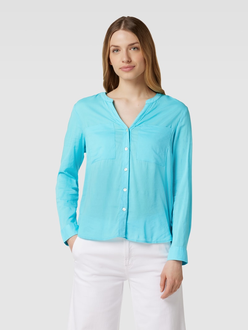 Bluse mit Brusttaschen Modell 'Ilsa' in aqua blau