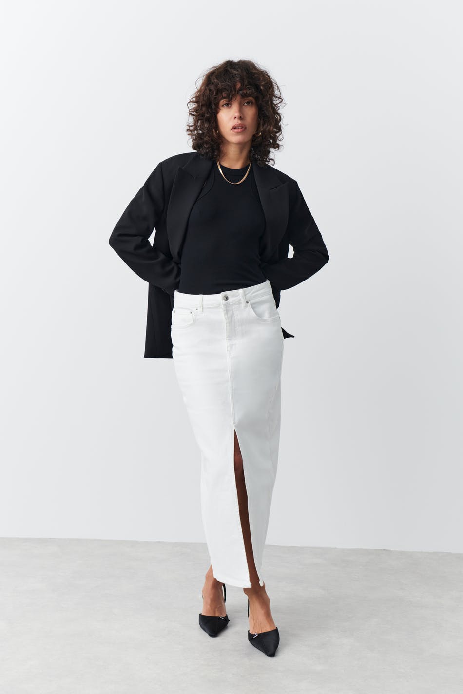 Long slit denim skirt