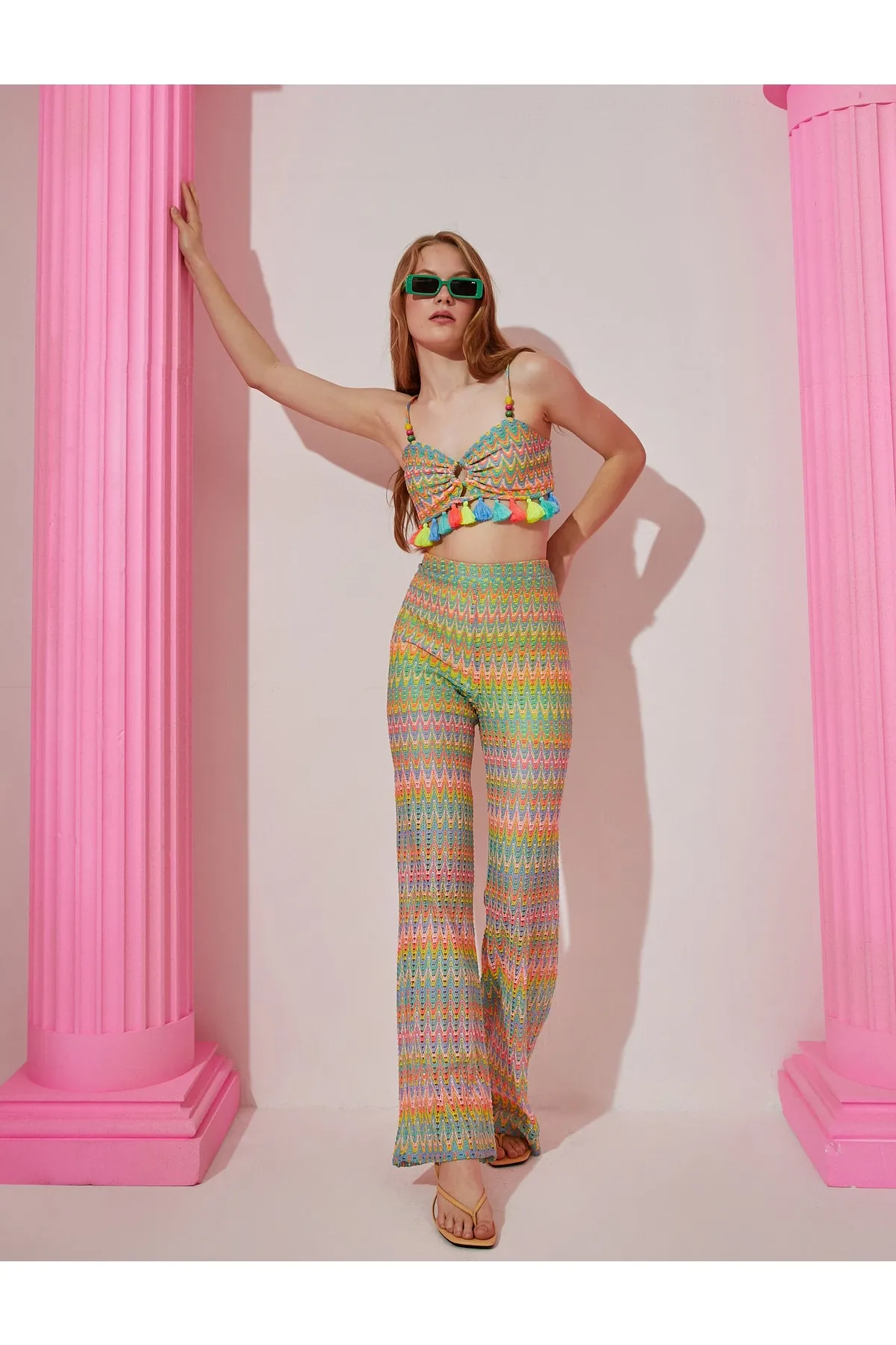 Koton  Rachel Araz X Häkelstrick-Damenhose mit hoher Taille