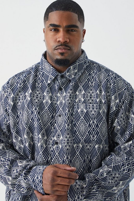 Plus langärmliges Oversize Jacquard Overshirt
