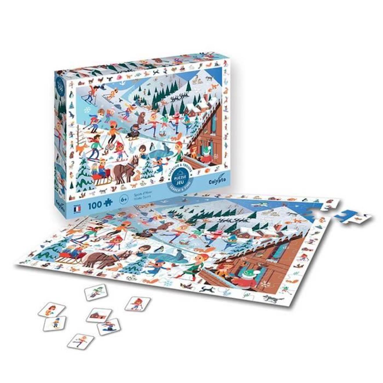 Puzzle 100 pièces : Cherche et Trouve : Sports d'Hiver blanc