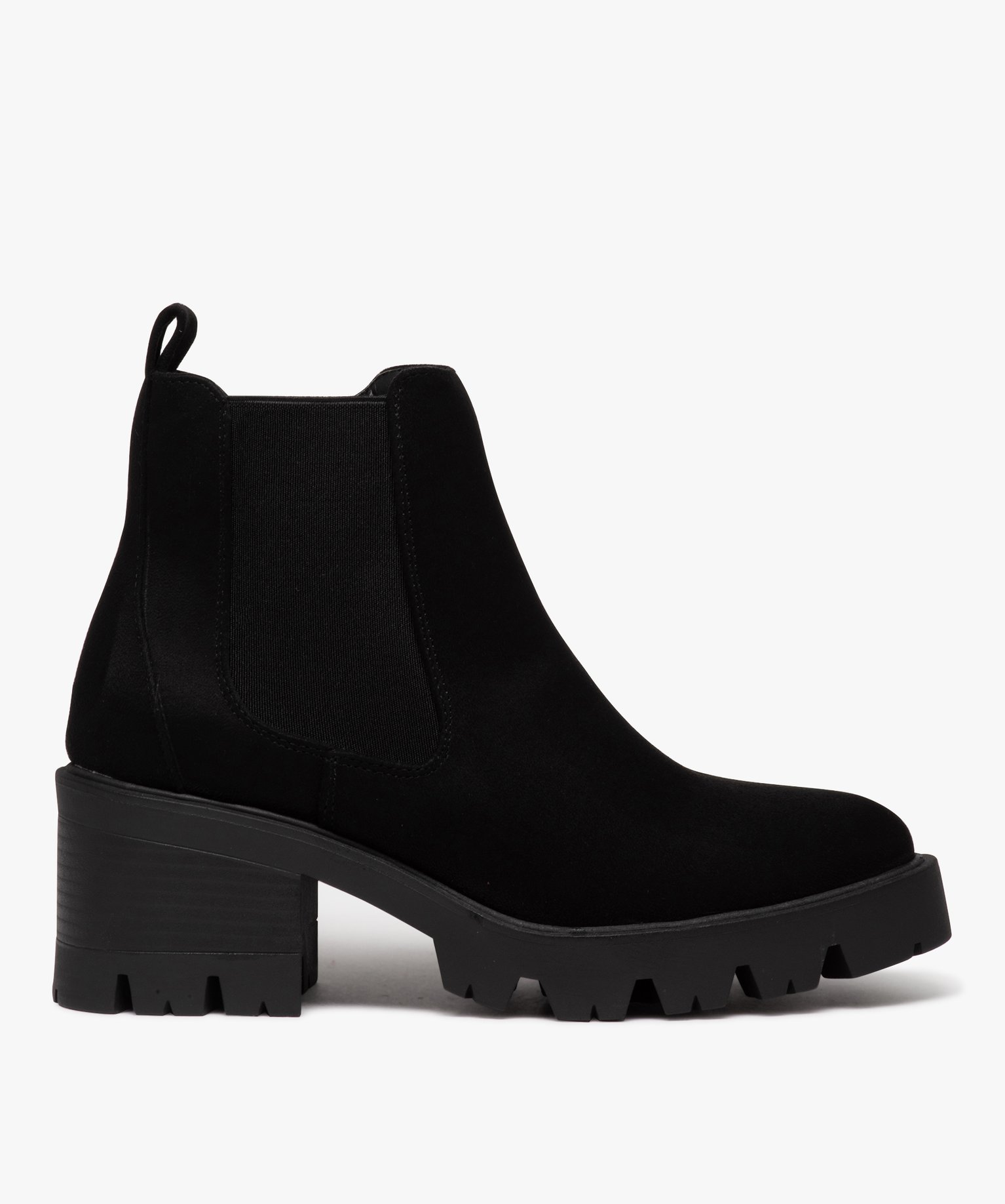 Boots femme à talon large en suédine unie avec semelle cra... noir | GEMO