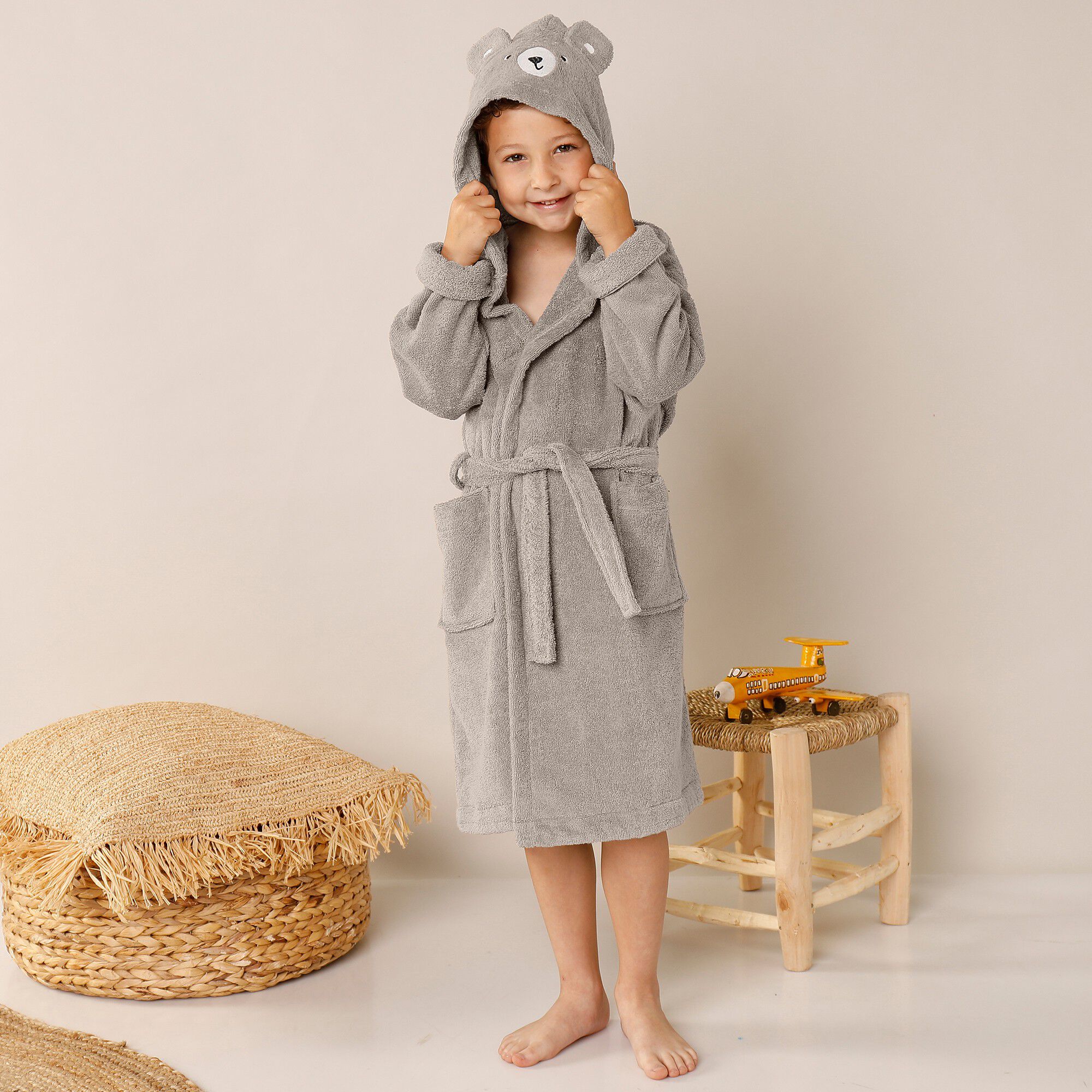 Peignoir de bain enfant ourson à capuche éponge coton