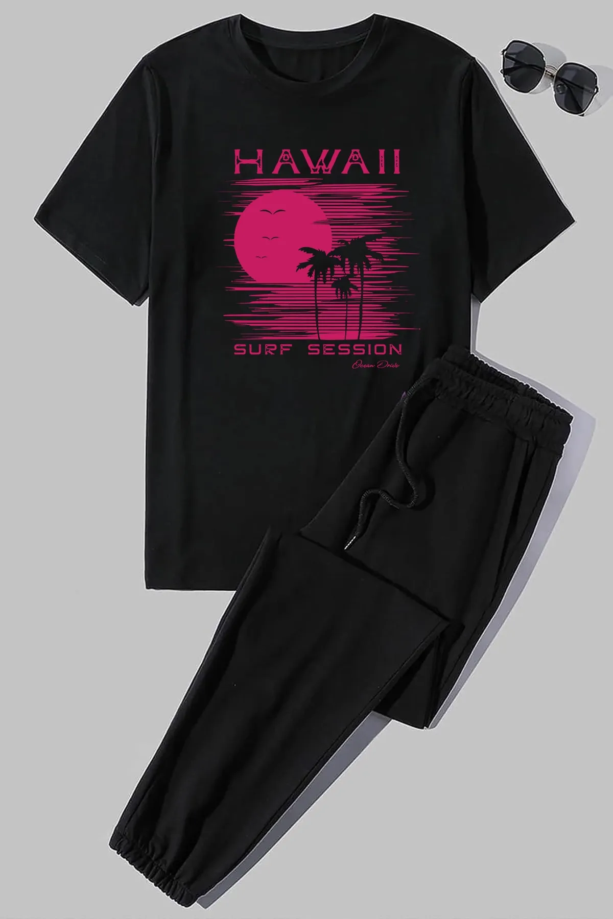 uyguntarz  Bedrucktes zweiteiliges Unisex-Trainingsanzug-Set „Surf Session“.