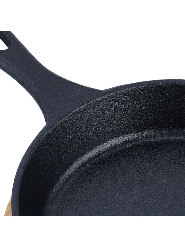 relaxdays Gusseisenpfanne mit Holzuntersetzer in Anthrazit/ Braun - Ø 20 cm günstig kaufen onesize