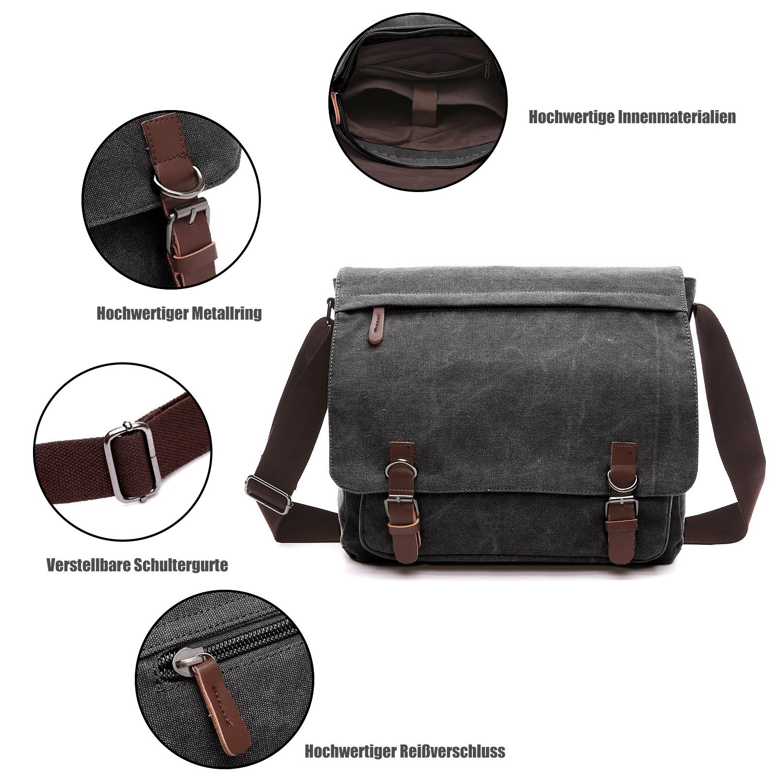TAN.TOMI Umhängetasche Umhängetaschen Herren aus Canvas Schultasche Laptoptasche, für Laptop Arbeitstasche groß