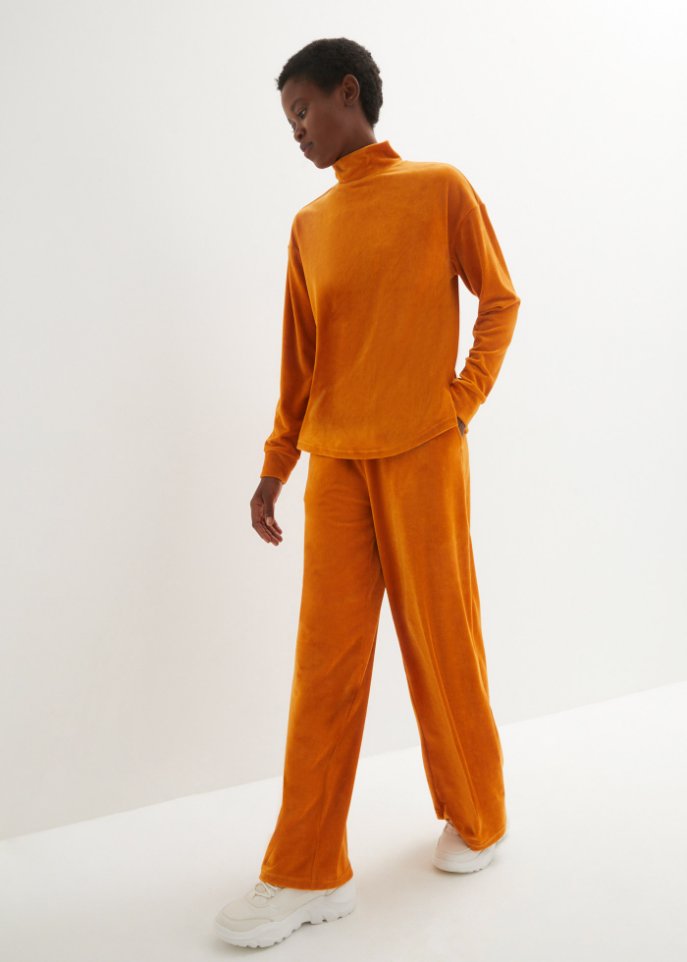 High-Waist-Hose aus Jersey- Cord, lang