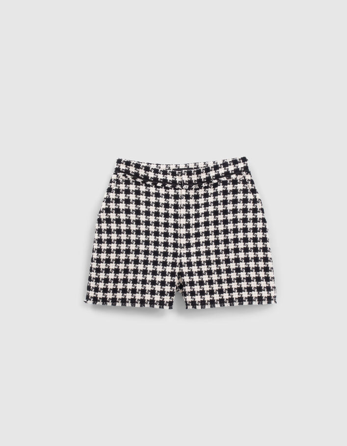 Short noir effet tweed à motif pied-de-coq Femme