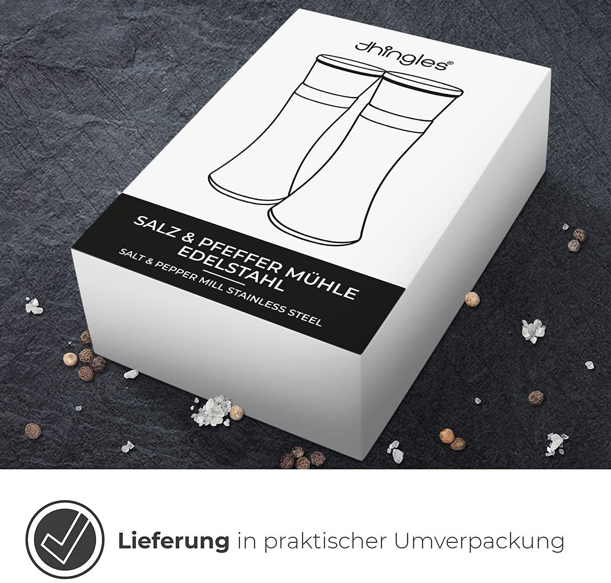 Thingles Gewürzmühle 2er Set Gewürzmühlen Keramikmahlwerk 19cm Schwarz, Schwarz 19 Cm