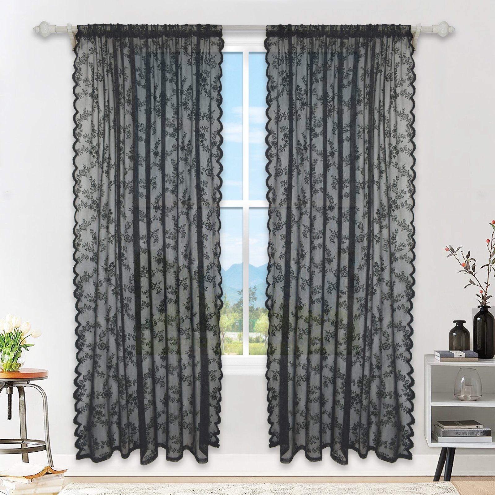 Schiebegardine Vorhang Florale, Spitze Screening Tür Vorhänge, Stabtasche, 3 Farben, BTTO, (1 St), Fensterabschirmung für Wohnzimmer, Schlafzimmer, Patio(1/2 St), H×B: 160×145;183×145;213×145;244×145;274x145