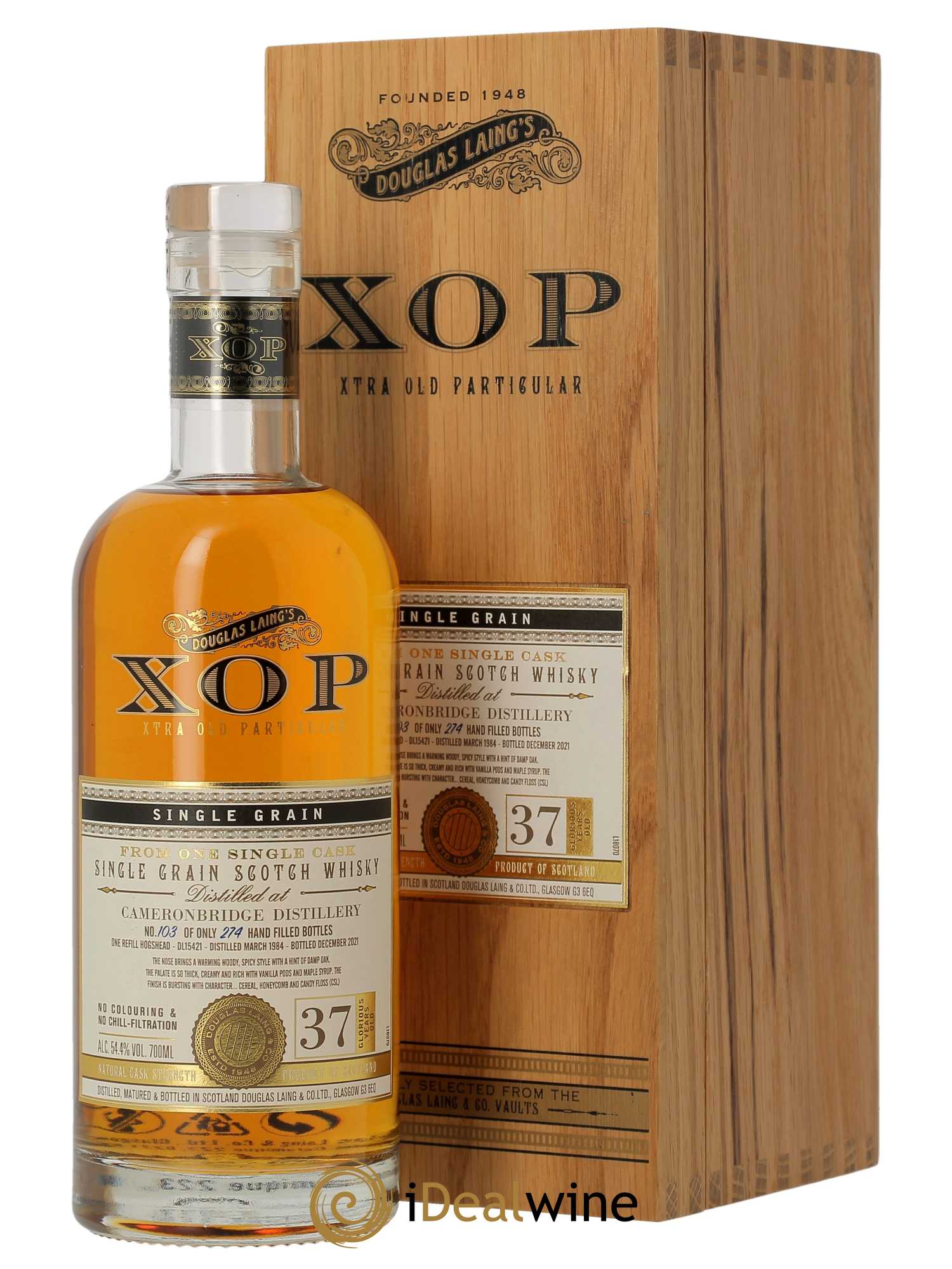 Whisky Cameronbridge 37 ans D. Laing (70cl) 1984 - Lot de 1 Bouteille