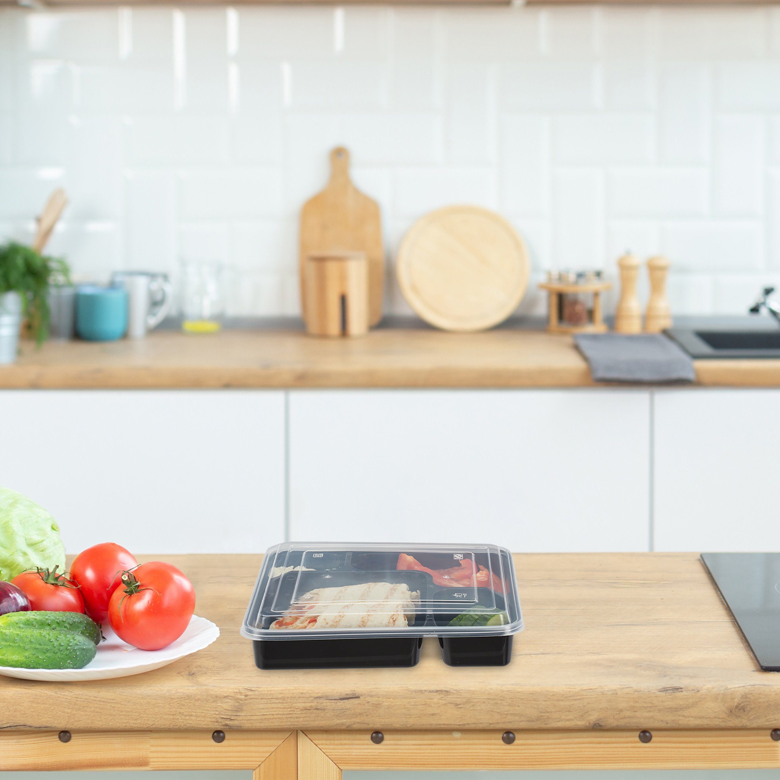 relaxdays Lunchbox 10er Set Meal Prep Boxen 4 Fächer, Kunststoff