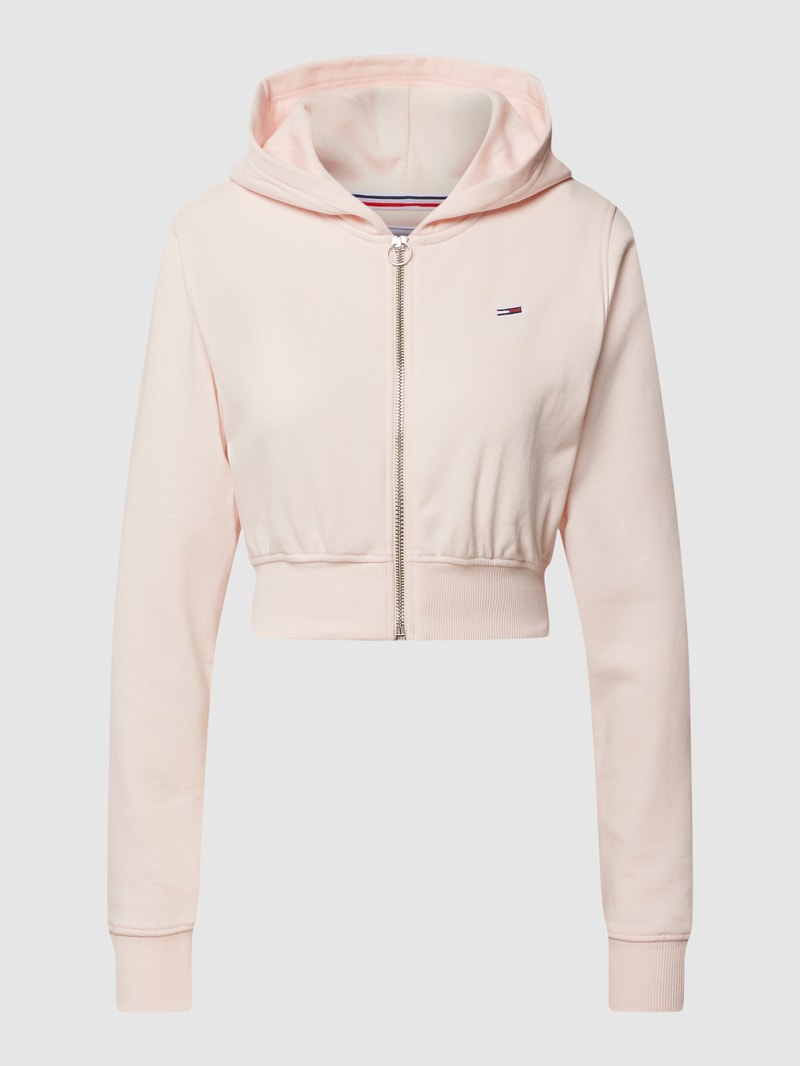 Cropped Sweatjacke mit Label-Stitching in hellrosa