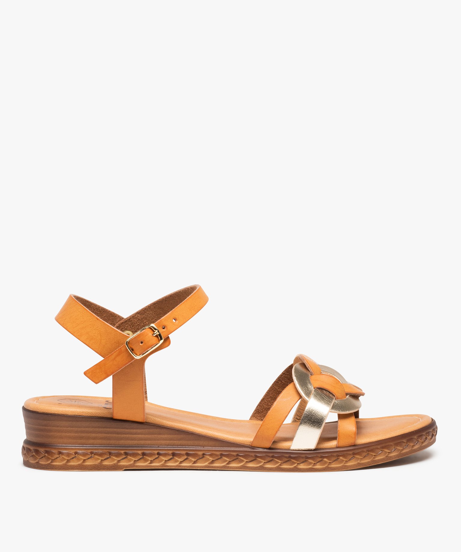 Sandales femme avec brides bicolore et semelle compensée or | GEMO