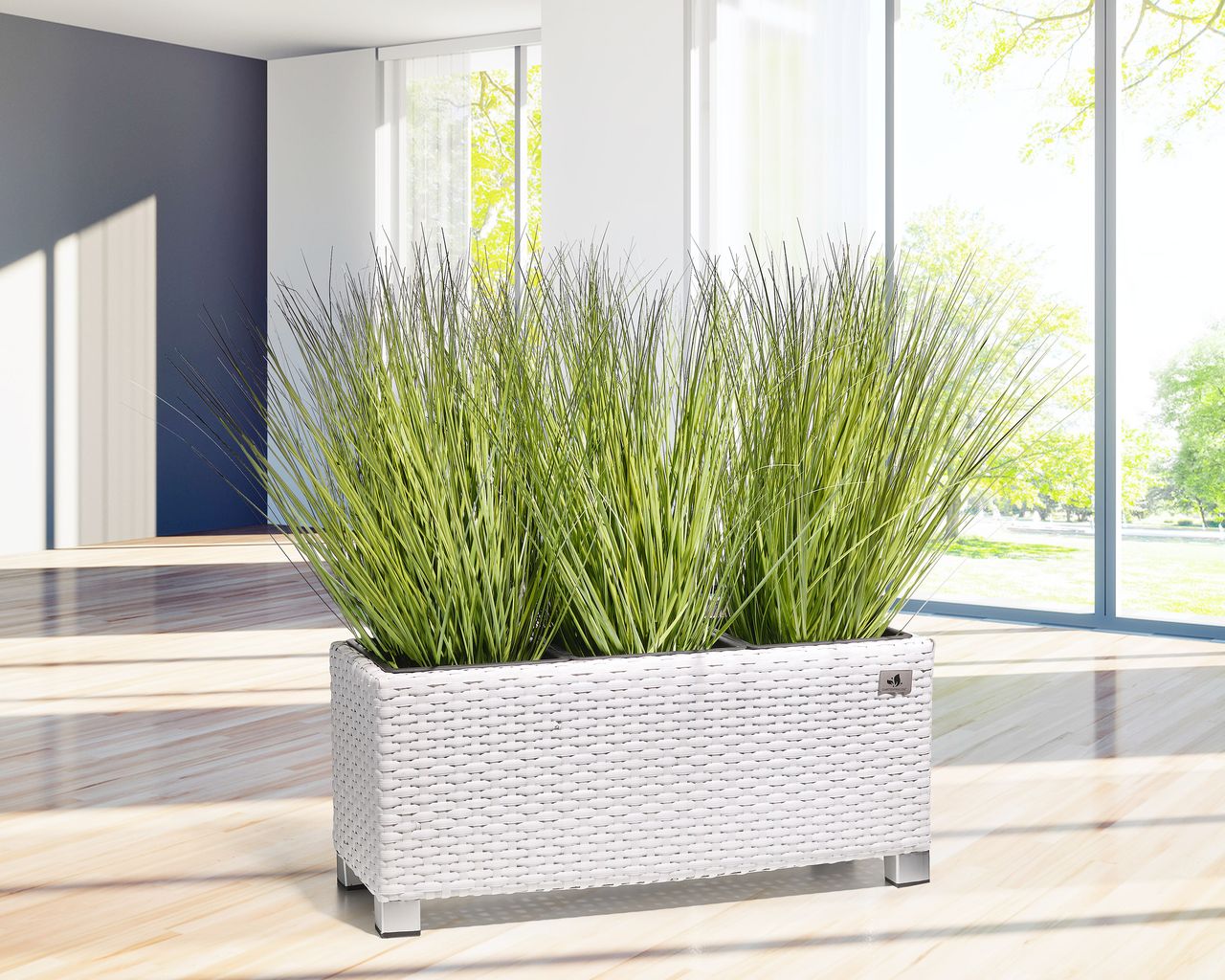 Weles Pflanzkübel Polyrattan 78 x 27 x 34 cm, für Innen und Außen, Kunststoffeinsatz, weiß