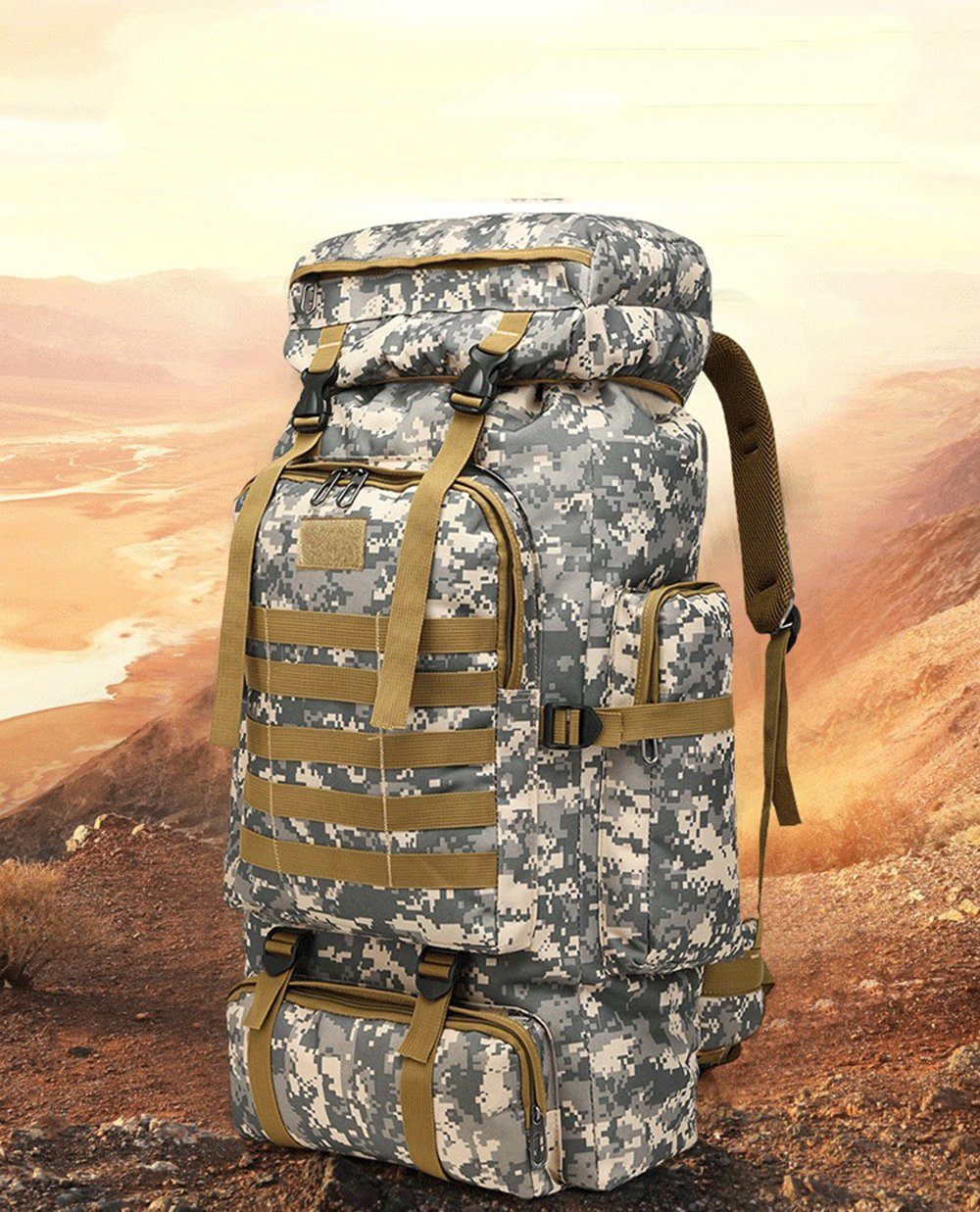 SCOBAG Wanderrucksack Wanderrucksack Camouflage (1-tlg, Männer und Frauen im Freien Sport), 80L Großes Fassungsvermögen-Wasserdicht