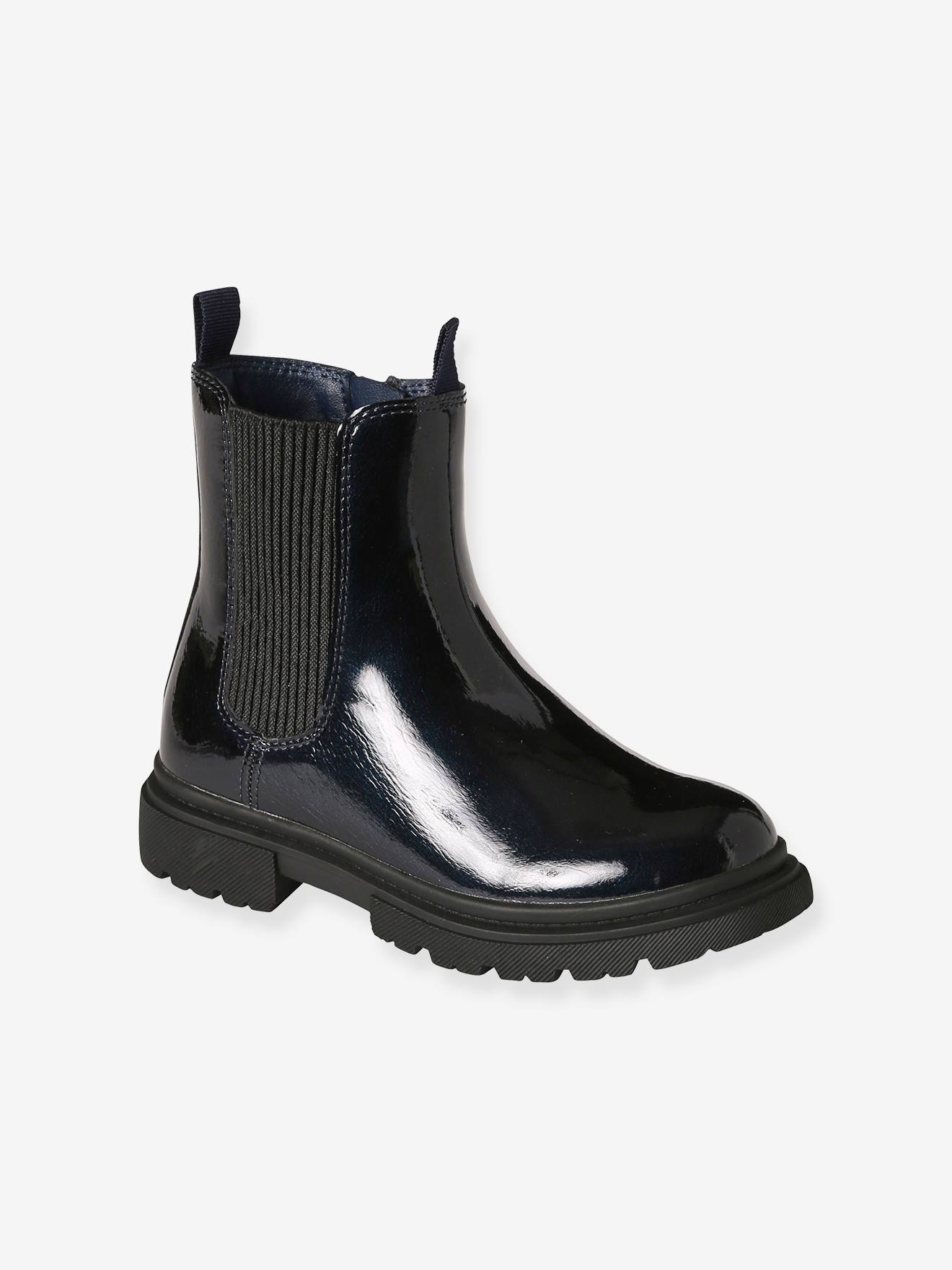 Vertbaudet Mädchen Lack-Boots mit Reißverschluss und Dehneinsatz - marine