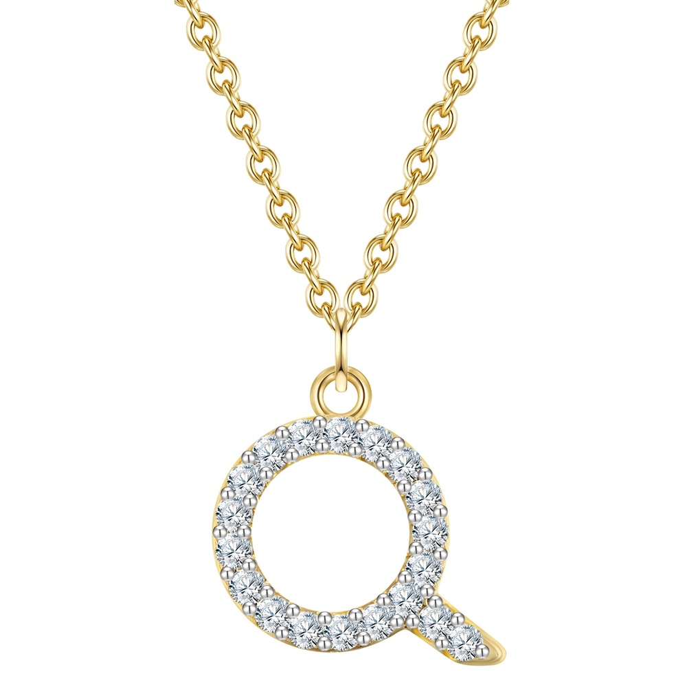 Glanzstücke München Collier en argent Lettre Q Argent sterling Oxyde de zirconium (CZ) en Or jaune collier