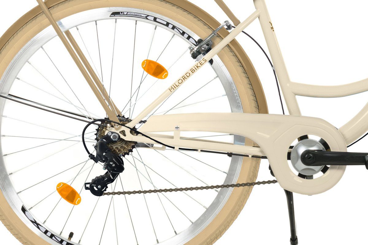 MILORD BIKES Cityrad Milord City Fahrrad Weidenkorb Damen, 28/26 Zoll, Creme-Braun, 7-Gang, 7 Gang Shimano, Kettenschaltung